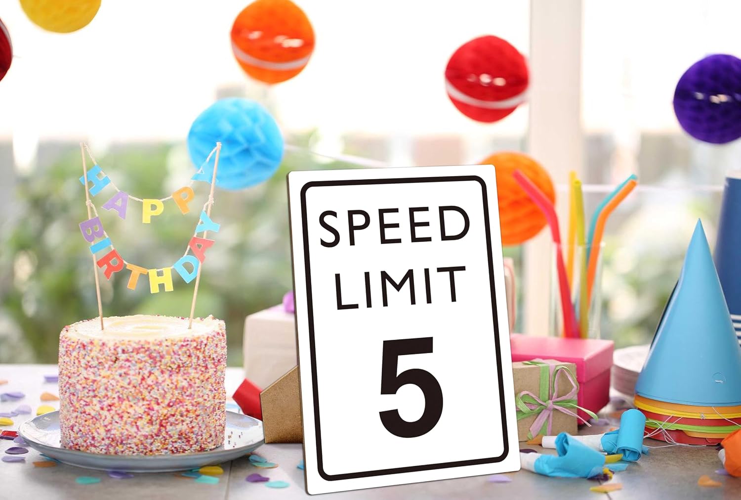Race Car Birthday Decor, Speed Limit Sign, Fast Five, Race Car Birthday Party Decorations, 8×11 Wooden Play Sign with Stand, Let's Go Racing Party Supplies for Boy Race Fans - LP066