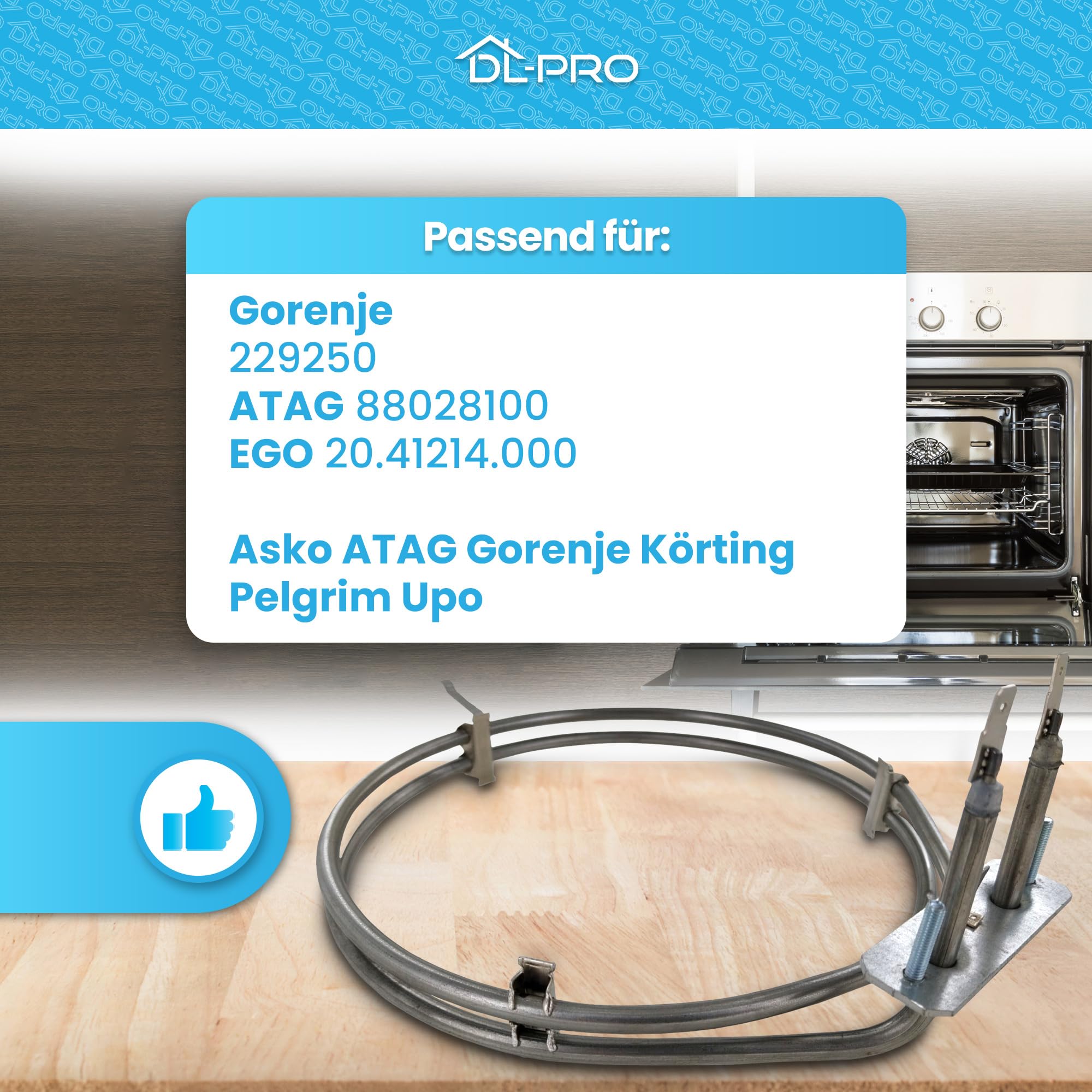 DL-pro Heizung Heizelement 2100W 230V für Gorenje 229250 Heißluftheizung für Backofen Ofen Herd