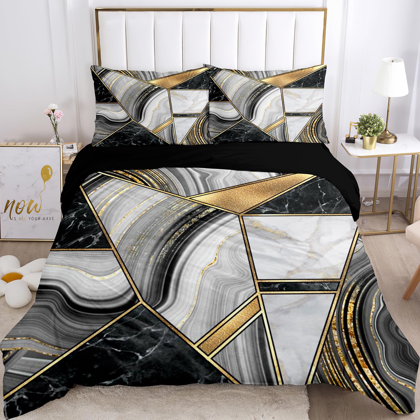 Set Copripiumino Matrimoniale 250x200 Cm Effetto Marmo Blu - Microfibra Morbida, Made In Italy - Foto 9