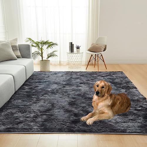 Miniatura 4 de Alfombras peludas de pelo largo para sala de estar, alfombras de felpa suave blanca de 7 x 10 pies para dormitorio, guardería, habitación de niños,