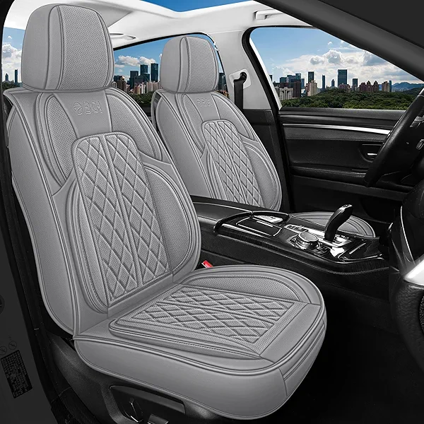 Leather Automotive Seat Covers Universal Fit for Cars, SUV, Sedans, Anti-Slip & Breathable (Grey, Full Set)