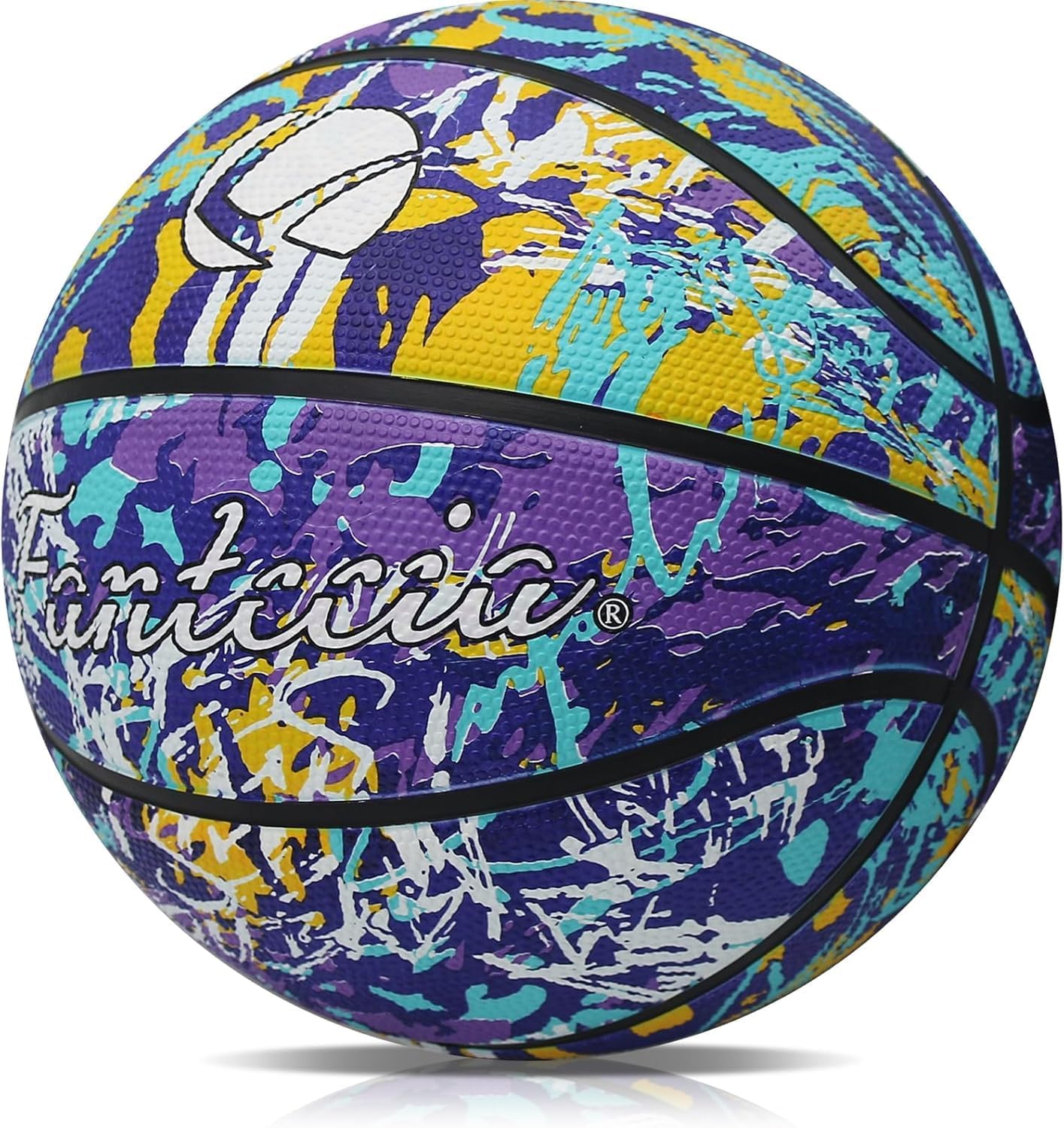 Pallone da basket, misura 5, con pompa, per allenamento di strada, per principianti, adolescenti e adulti (Gomma/Graffiti)