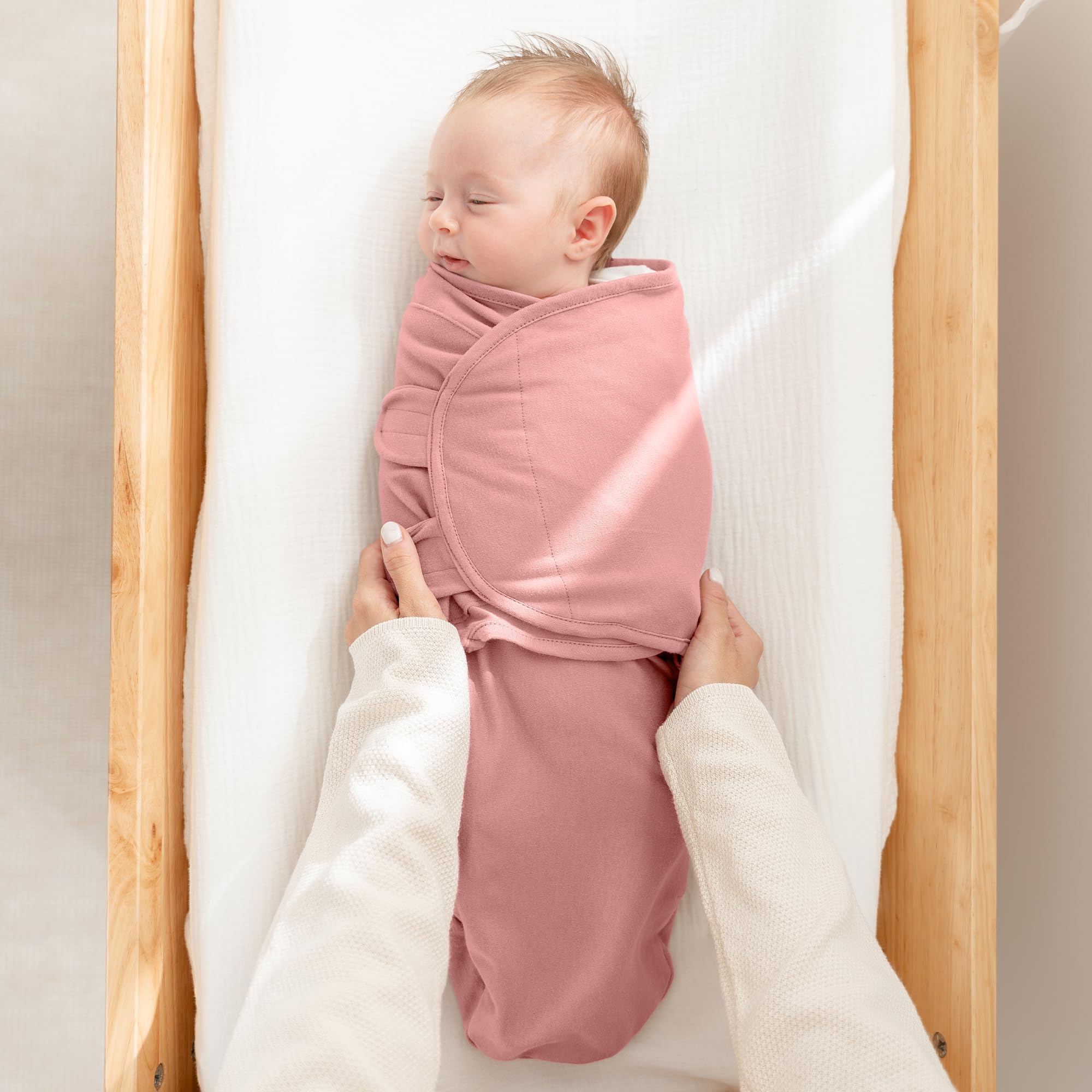 Comfy Cubs Easy Swaddle Blanket, 3 Pack - 100% Cotton Newborn Wrap, Small for 0-3 Months Infants, Breathable and Durable Sleep Sack for Babies - Blush, Mauve & Mulberry - 5