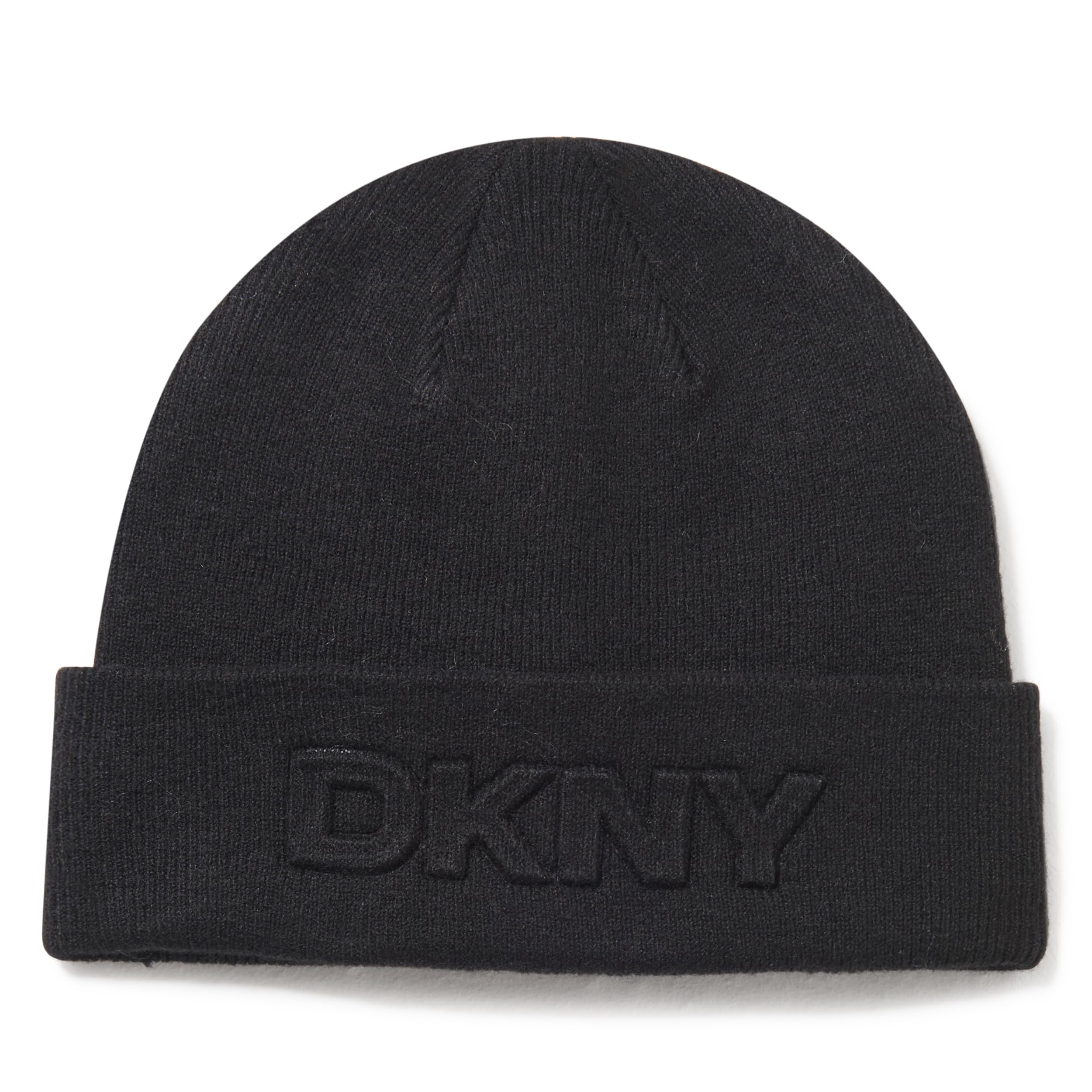 Dkny Women's Black Beanie Debossed Hat, One Size
