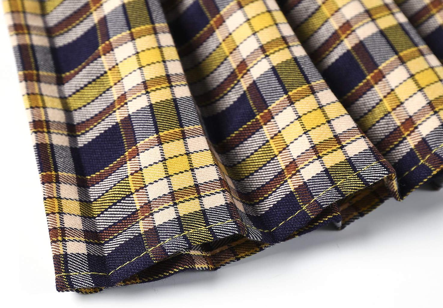 Women's Elastic Waist Plaid Pleated Skirt Tartan Skater School Uniform Mini Skirts Small Yellow and Black