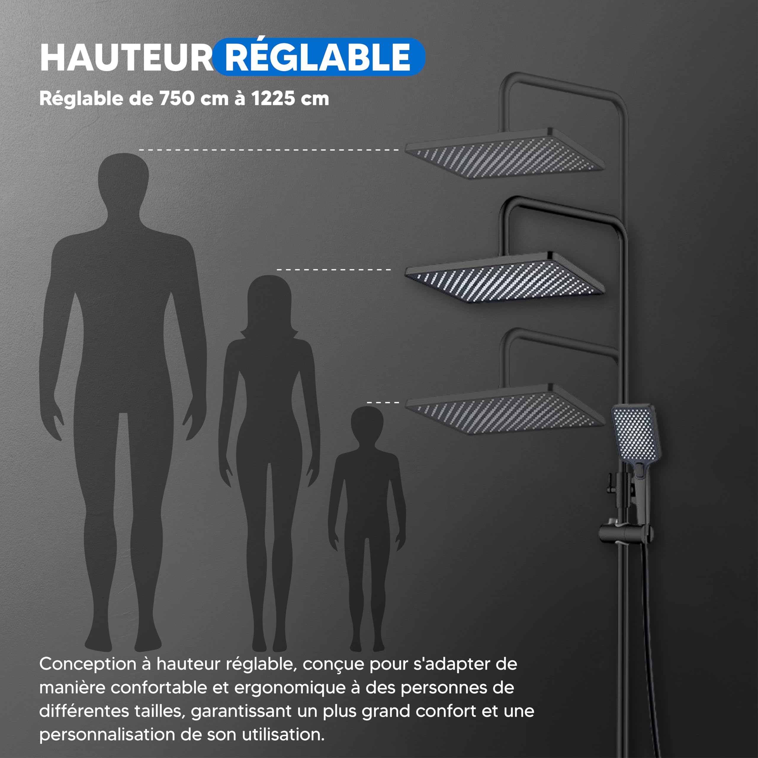 INEX EUROPA Colonne de Douche Thermostatique Noir Mat 2 Modes – Douchette et Pommeau Carré – Colonne de Douche Thermostat avec Sécurité Anti-Brûlure et Garantie 10 Ans Haute Qualité