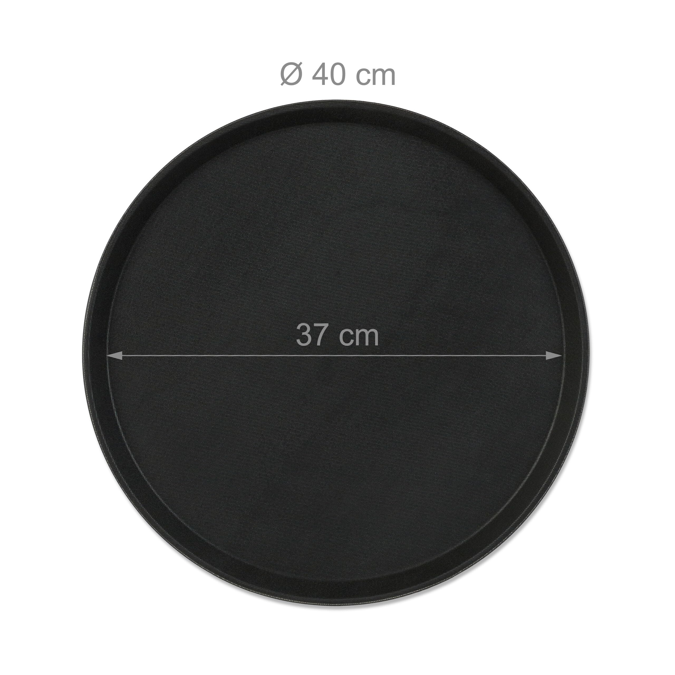 Relaxdays Bandejas Camarero, Pack de 3, Antideslizantes, Redondas, para Bar y Restaurante, Ø 40 cm, Plástico, Negro