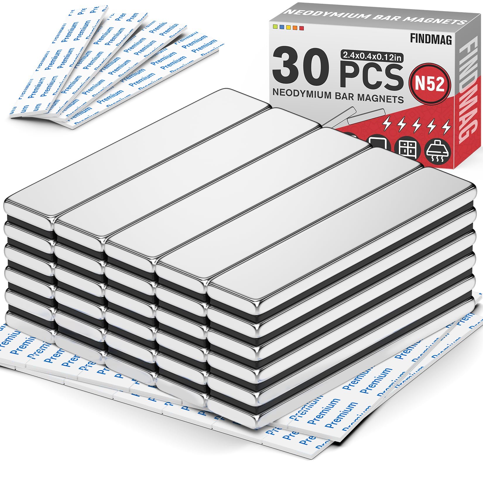 FINDMAG 12 Pack Bar Magnets, Rare Earth Magnets, Silver, 2.36x0.39x0.12in — Amazon image 12