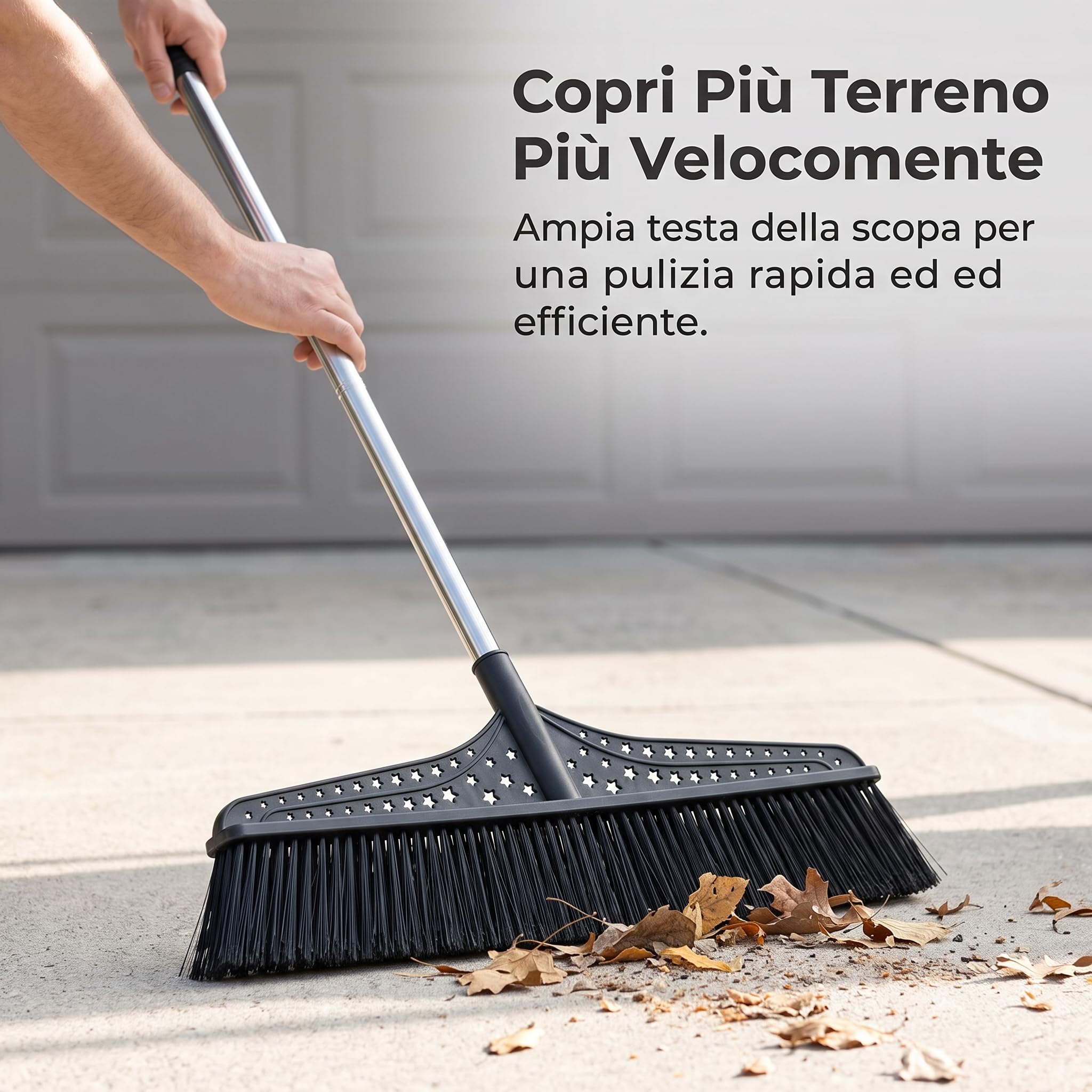 Scopa per Esterni Robusta con Setole Rigide a 5 File e Manico in Acciaio Inossidabile, per Cortili e Giardini, 70 cm