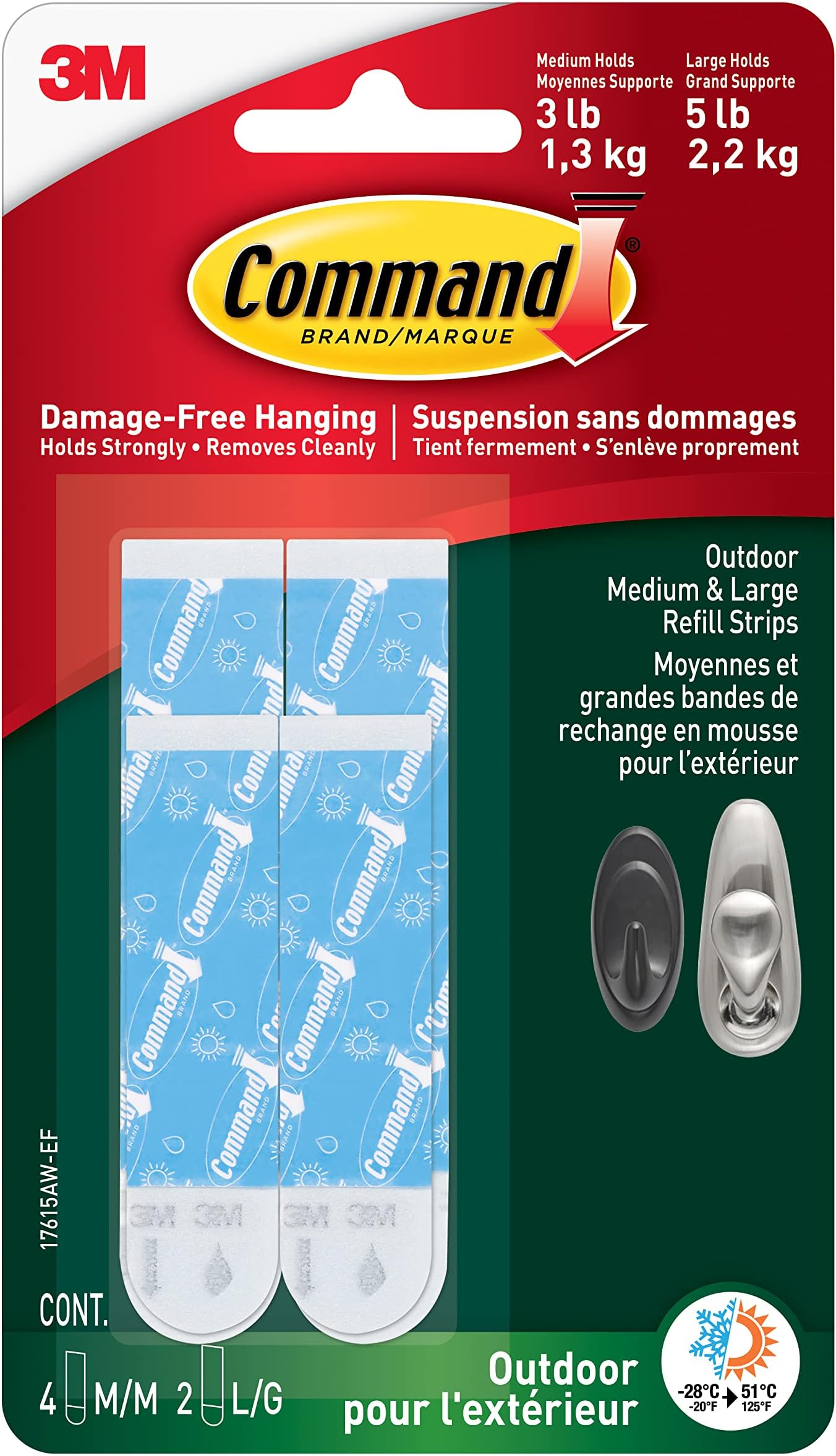 Command 17615AW-ES-E 051141976914 Outdoor Refill, White, 4 Strips
