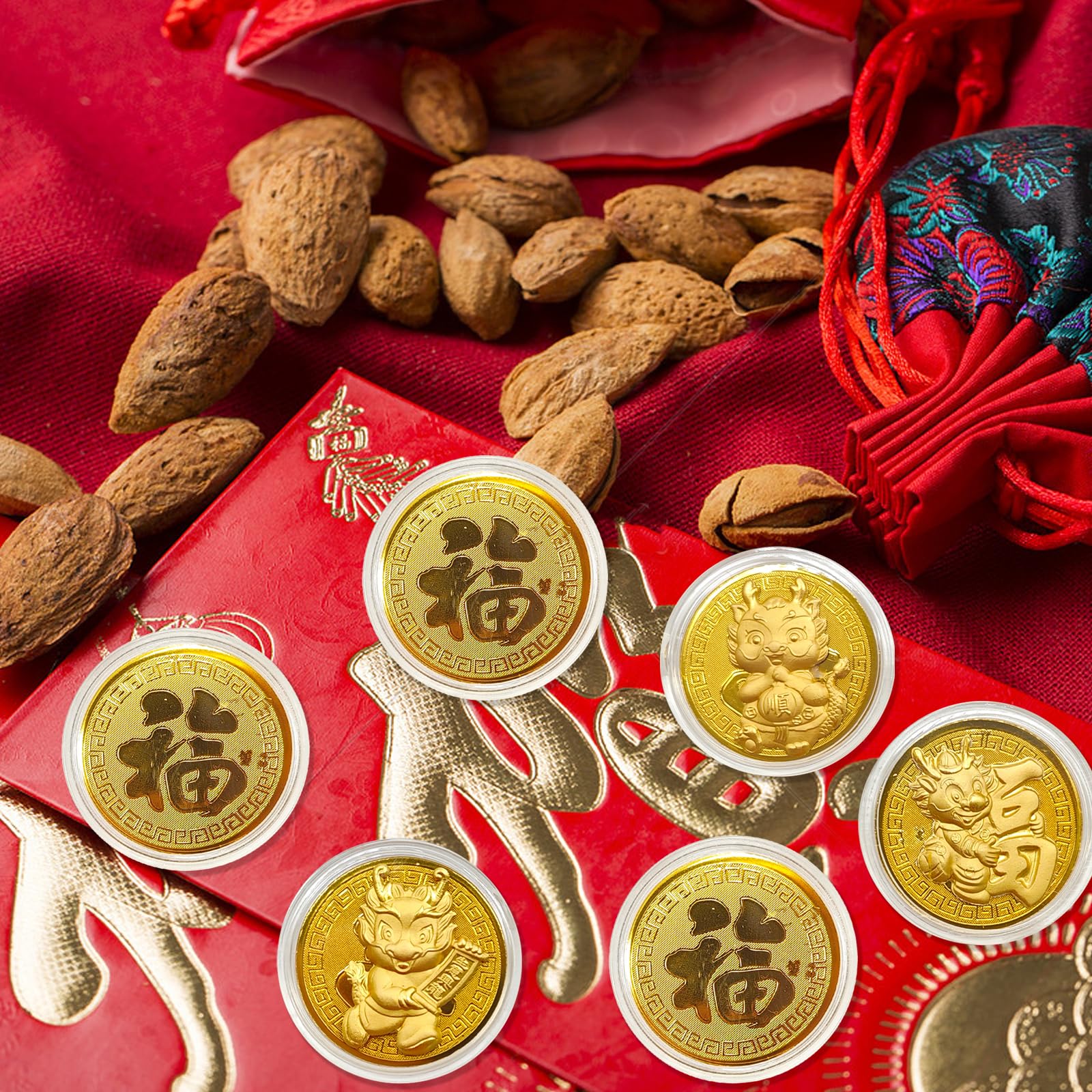 Amazon.co.jp: 2024年 中国の旧正月デコレーション フォーチュンコイン 3個 ドラゴンの旧正月ラッキーコイン  伝統的なゴールデンドラゴン 幸運の願い 健康 富 祝福 風水 コイン 装飾 春祭り パーティーギフト : ホーム＆キッチン HAKOTI中国の旧正月デコレーション  2024年 ..., image size:1600x1600