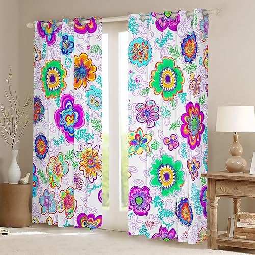 Miniatura 35 de Erosebridal Cortinas retro de los años 60 y 70 de 84 x 63 pulgadas, cortinas opacas rústicas de flores psicodélicas para hombre y mujer, diseño