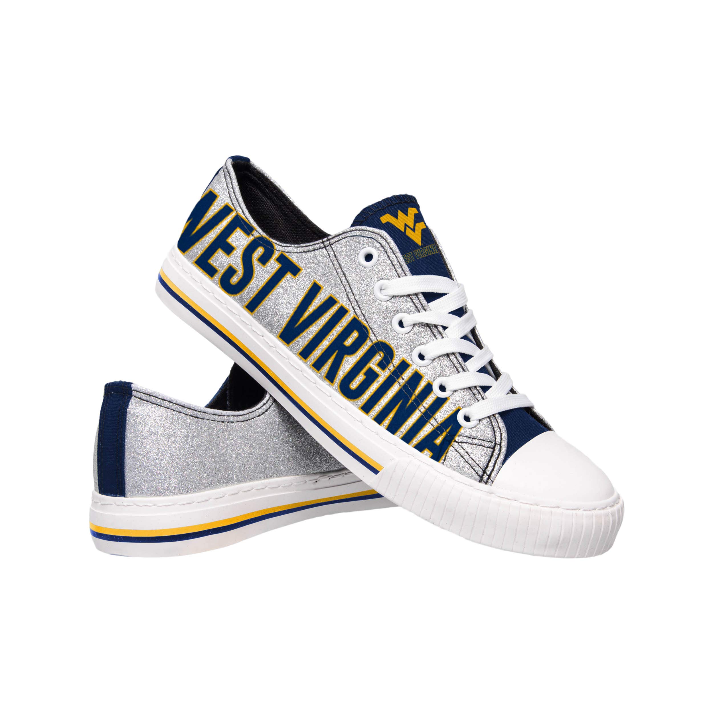 FOCO West Virginia Mountaineers NCAA Womens Glitter Low Top Canvas Shoes - 7