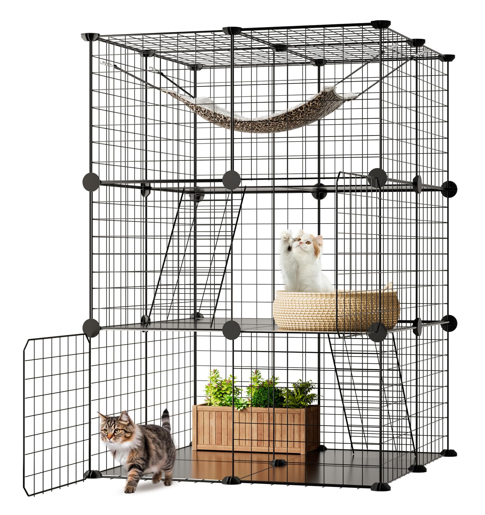 The Fellie Cat Cage for Indoor, 3 Tier Playpen Box, Cat Cage, Detachable Metal Wire Playpen, Large Exercise Place Ideal for 1-2 Cats,