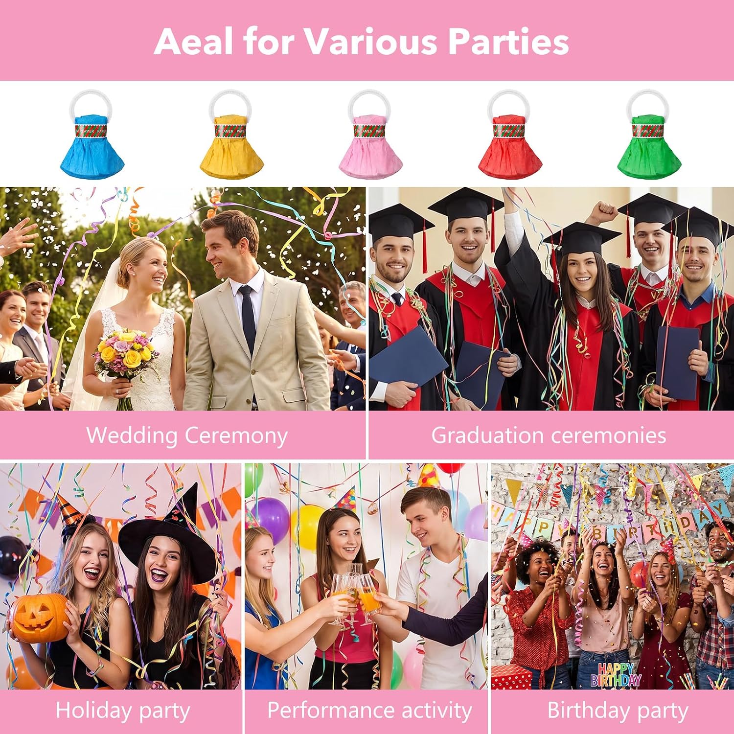 60 Packs Throw Streamers, Colorful Hand Throw Streamers for Weddings Birthdays Parties, No Mess Confetti Streamer, Easy Cleanup Streamer Poppers for Celebrations (Random Color)