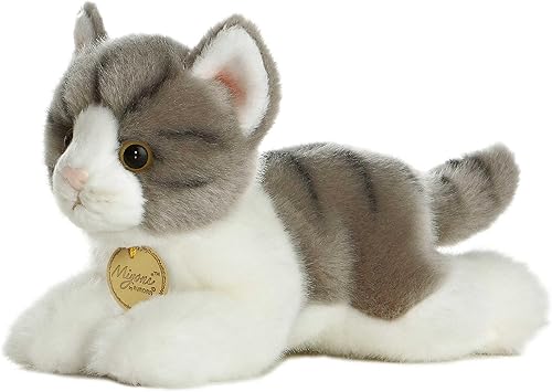 Aurora® Adorable Gato Atigrado Gris de Peluche Miyoni® - Detalle Realista - Compañerismo Querido - 8 Pulgadas