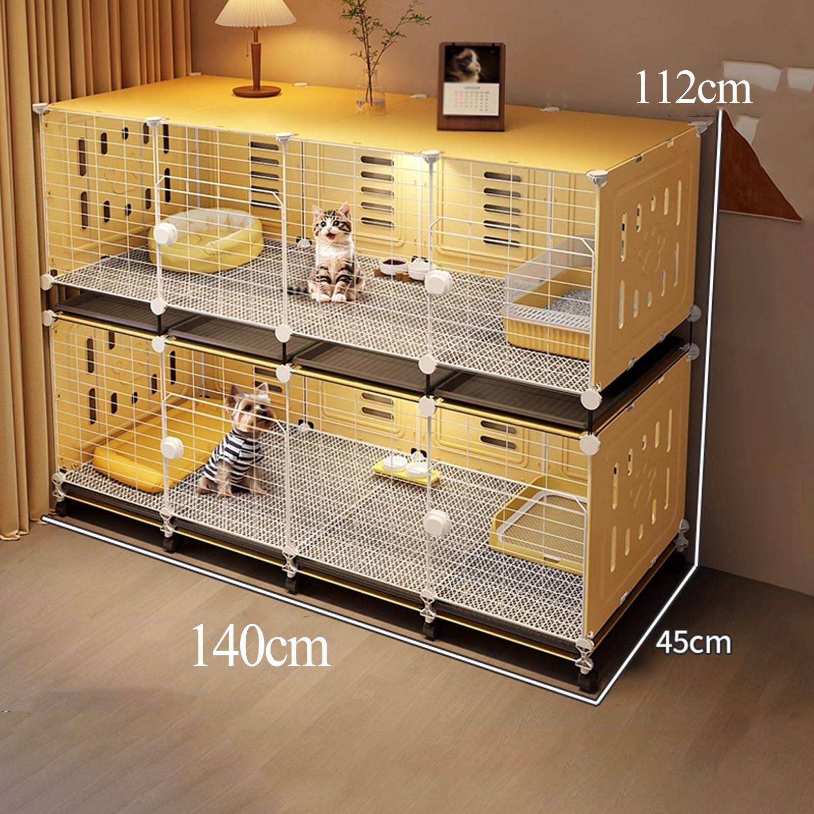 Clapier Lapin Exterieur sur roulettes for Petit Espace, Niche Chat Extérieur Hiver avec Dessus for Le Rangement, Cages Empilables for Chats Faciles À Nettoyer(140 * 45 * 112CM)