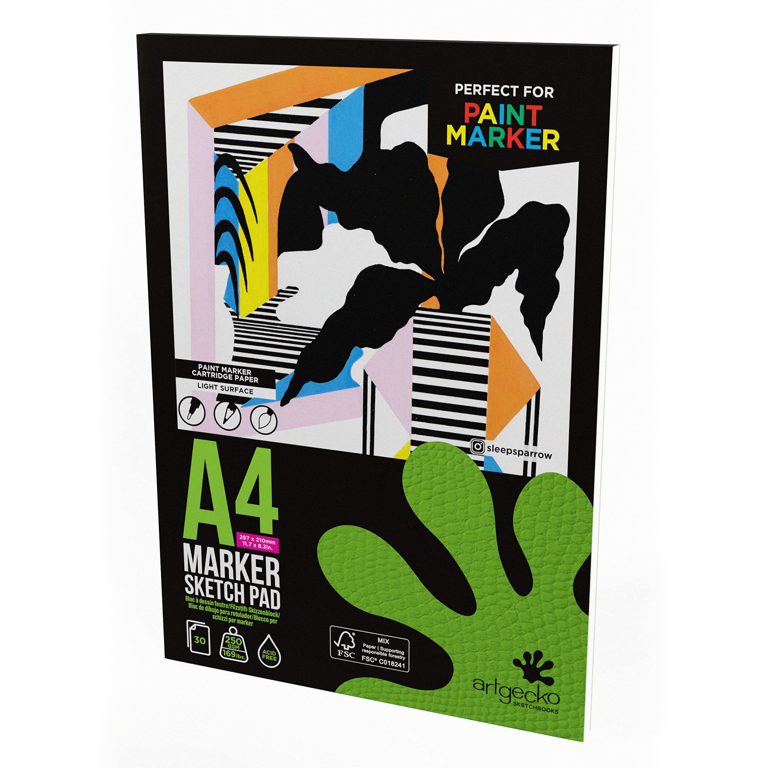 Artgecko Pro - Bloc de rotuladores (tamaño A4, 30 hojas, 250 g/m²), color blanco
