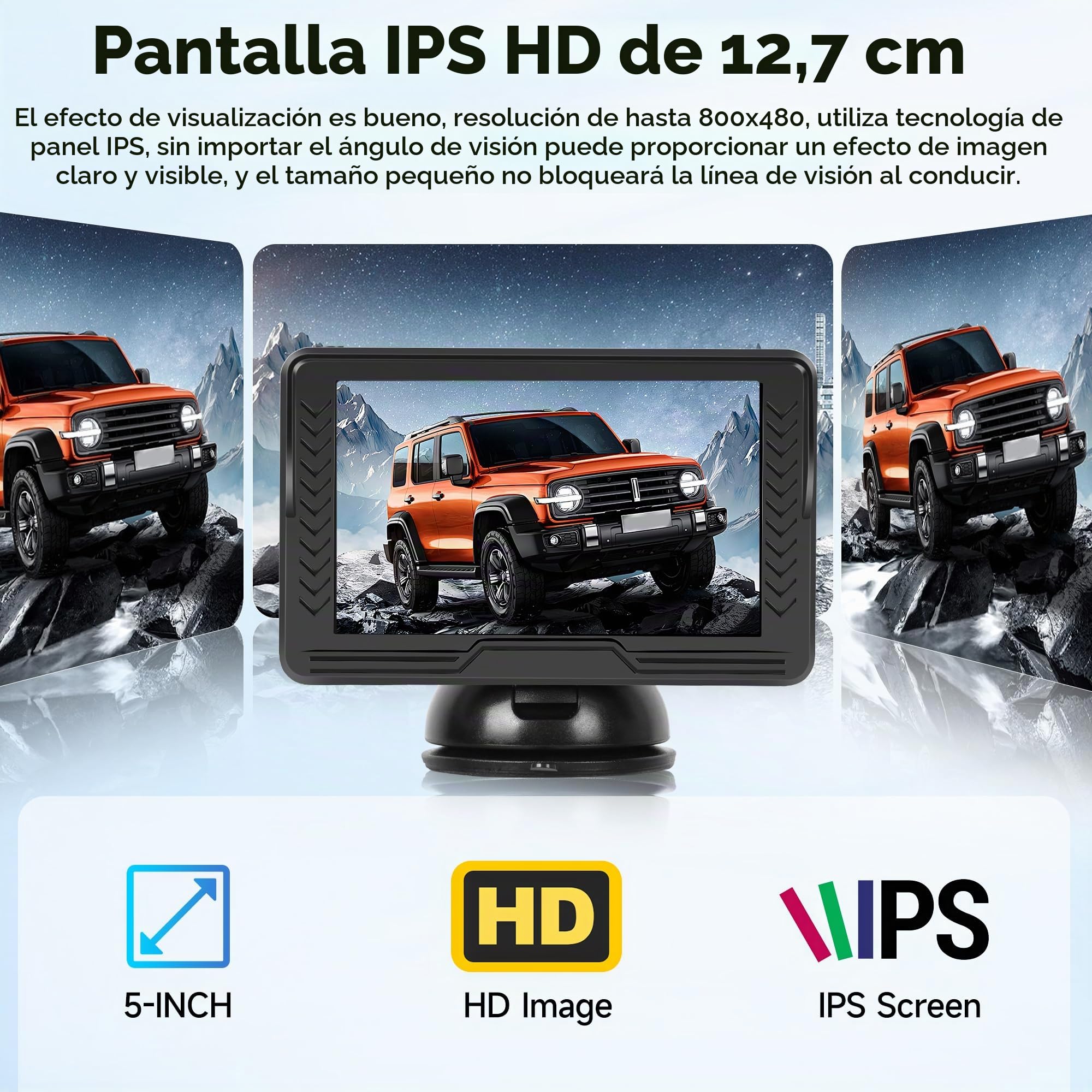 Rimoody Cámara de Visión Trasera Kit Digital Inalámbrica con 5 Pulgadas Monitor IPS, Resistente al Agua IP69, Visión Nocturna, Gran Angular para Coche Pequeño Camión Pequeño Camión Grande