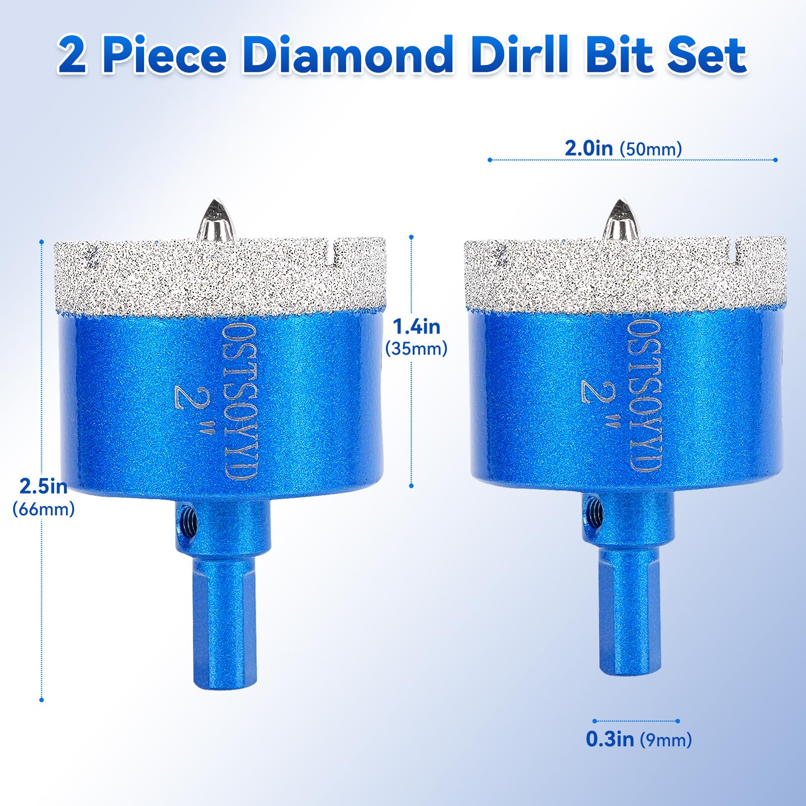 Juego de sierras perforadoras con punta de diamante, 2 brocas de sierra perforadora de diamante de 2 pulgadas con broca piloto perforación precisa para porcelana, azulejos, cerámica, granito, piedra