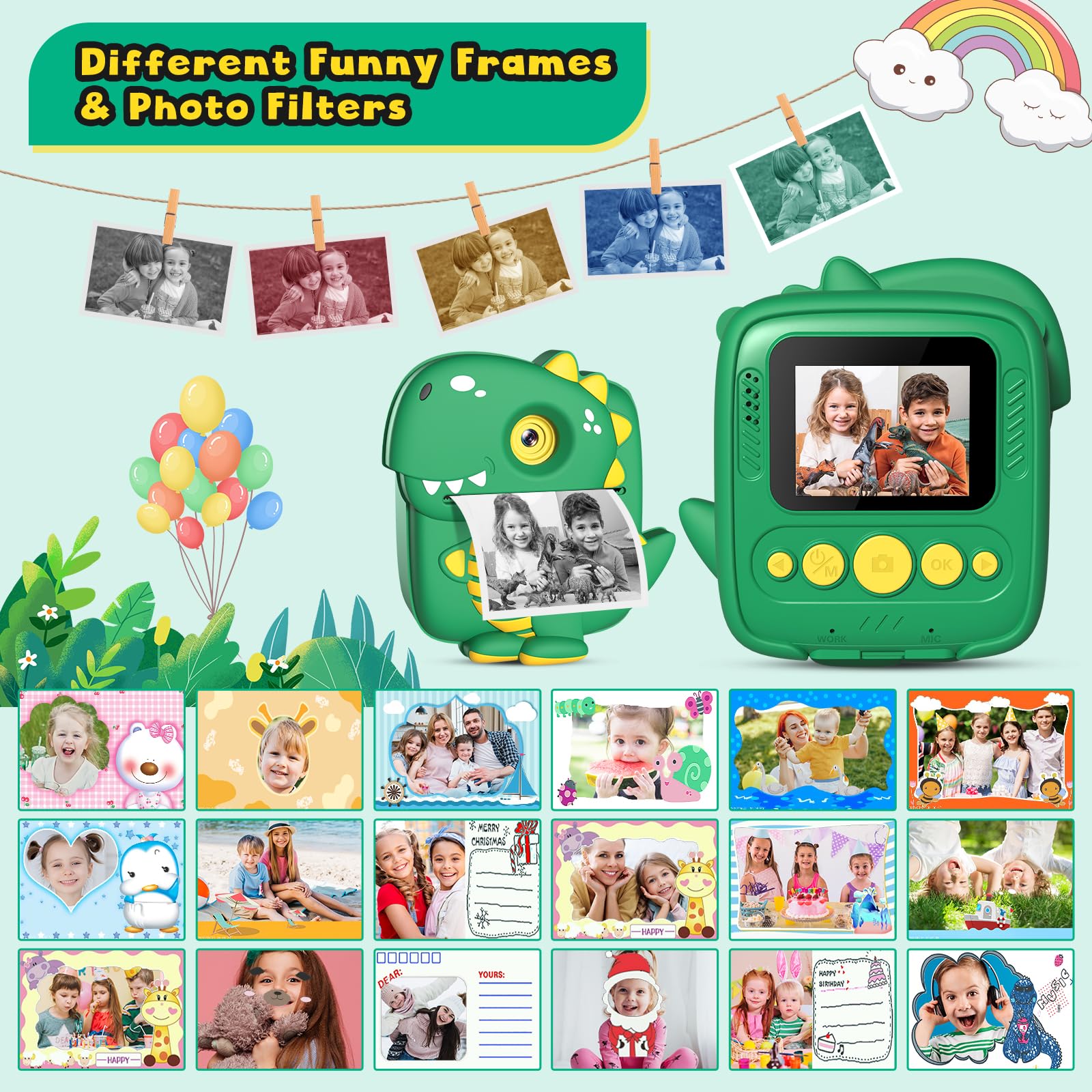 Gofunly Macchina Fotografica Bambini Istantanea, 1080P 2.0 Pollici Fotocamera Digitale Bambini con 32GB Scheda e Carta Fotografica, Regali di Natale Compleanno per 3 4 5 6 7 8 9 10 Ragazze Ragazzida