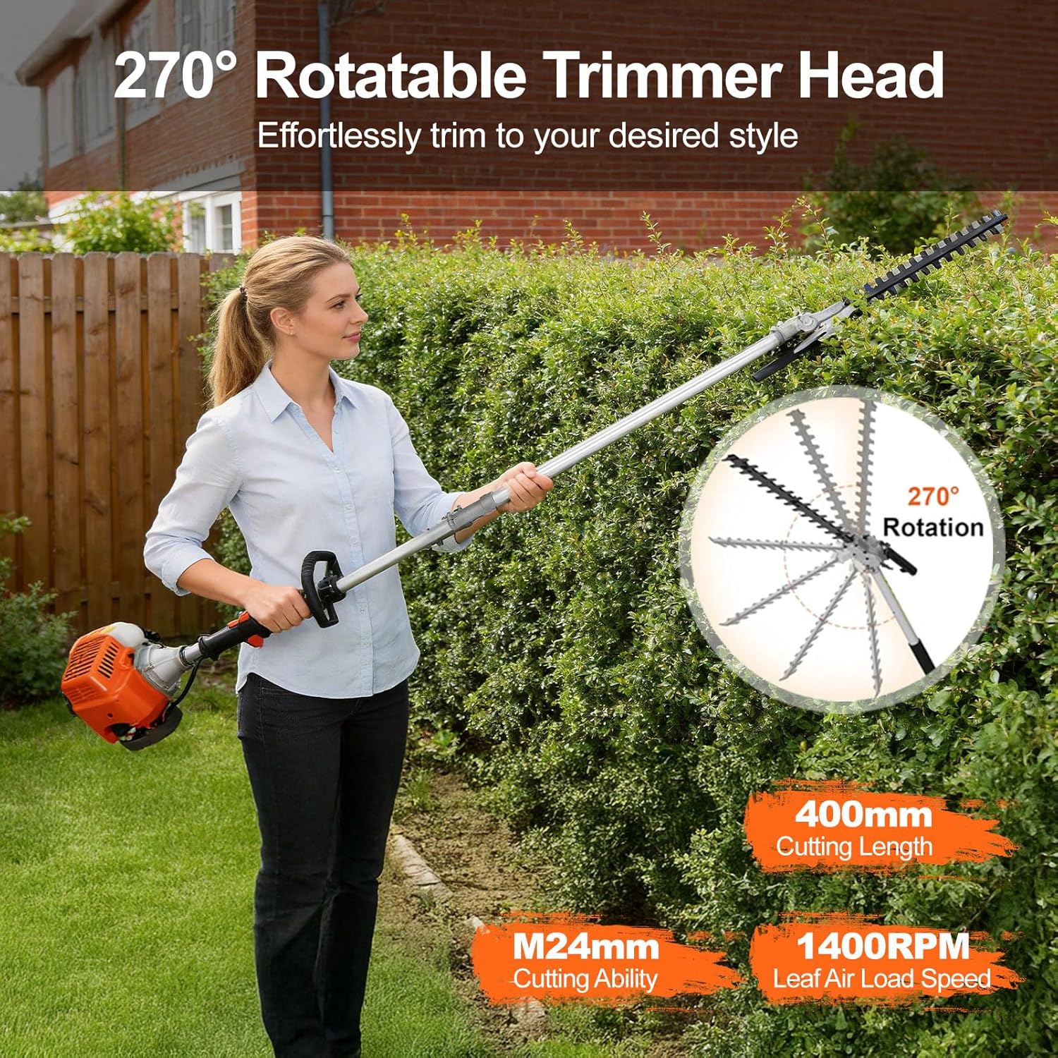 2025 Upgraded 5 in 1 Gas Multi Functional Trimming Tools, 52CC 2 Stroke Gas Weed Eater, Weed Wacker Gas Powered, 9500rpm High Power Gas String Trimmer, Brush Cutter for Garden, Yard, Home Orange