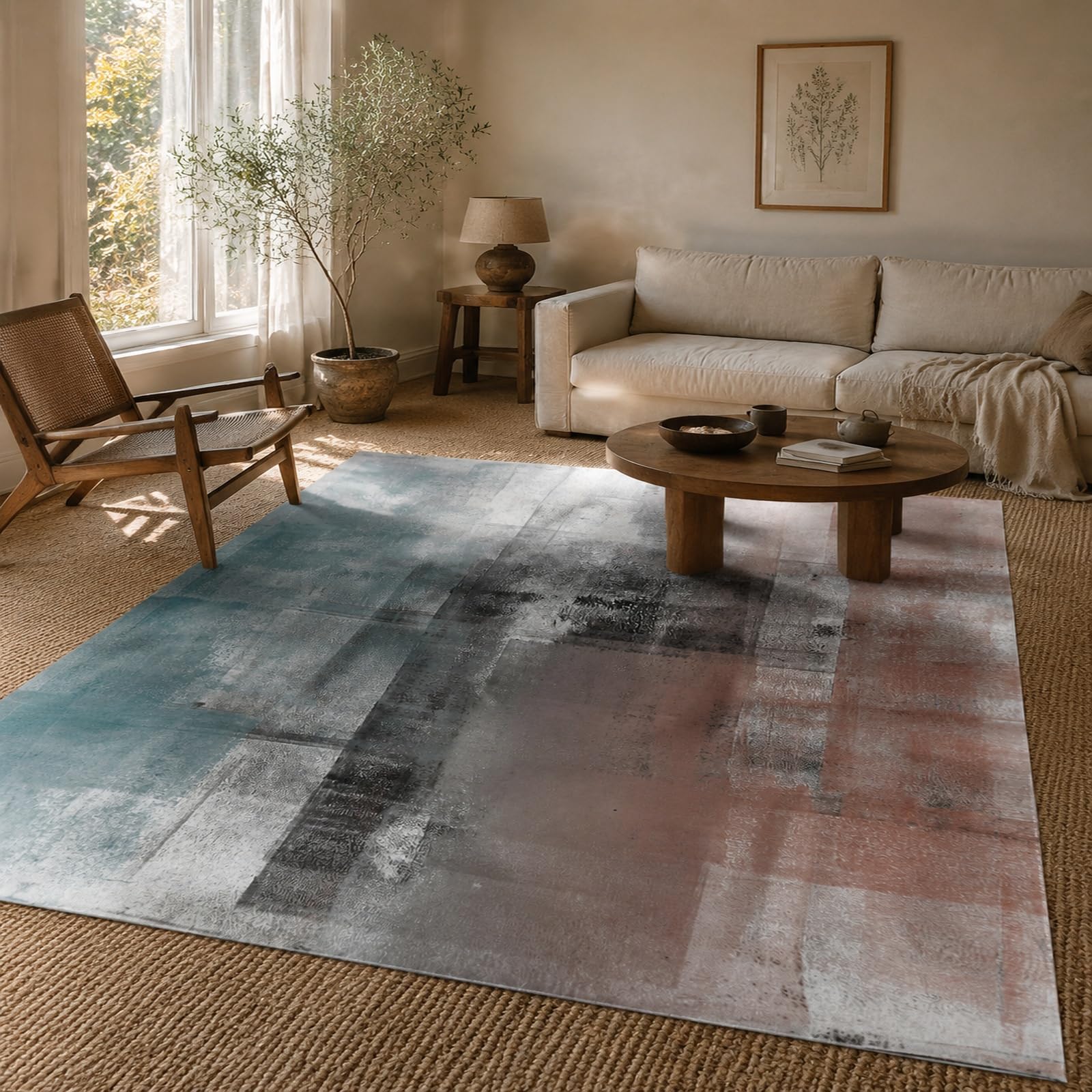 Tappeti di zona, 200 x 250 cm, Astratto Moderno Blu Grigio Rosso Tortora, Tappeto Salotto Camera da letto pelo corto, Decorazioni per la Casa Soggiorno,