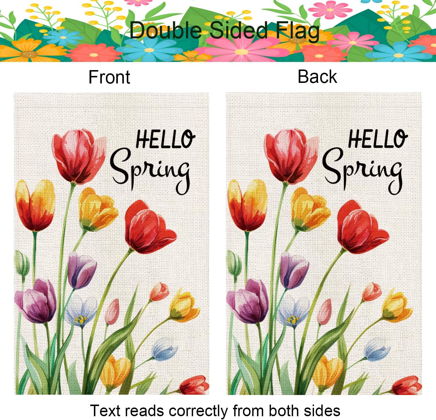 Hello Spring Floral Garden Flag 12x18 Inch Double Sided Tulips Flowers Small Burlap Yard Flag for Outside - Image 6