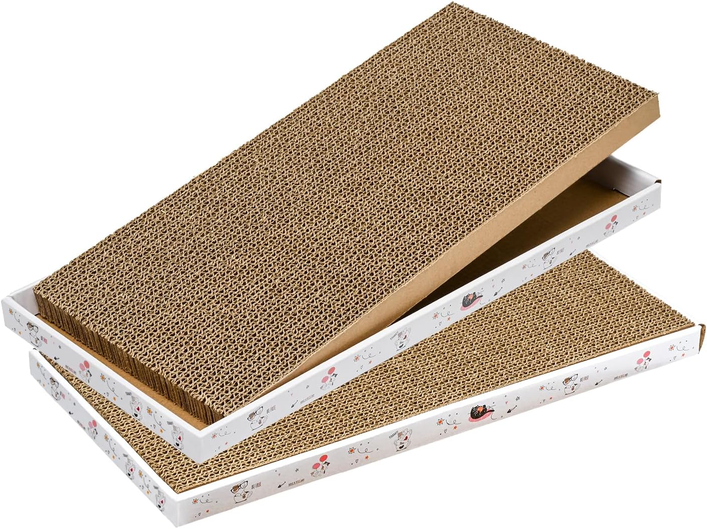 Cat Scratcher Cardboard with Box Durable Corrugate Scratching Kitty Sofa Lounge Bed Reversible Catnip Included for Indoor Cats, Scratching Pad, Can be assembled, Double-Sided Design, Large (Box,2pcs)