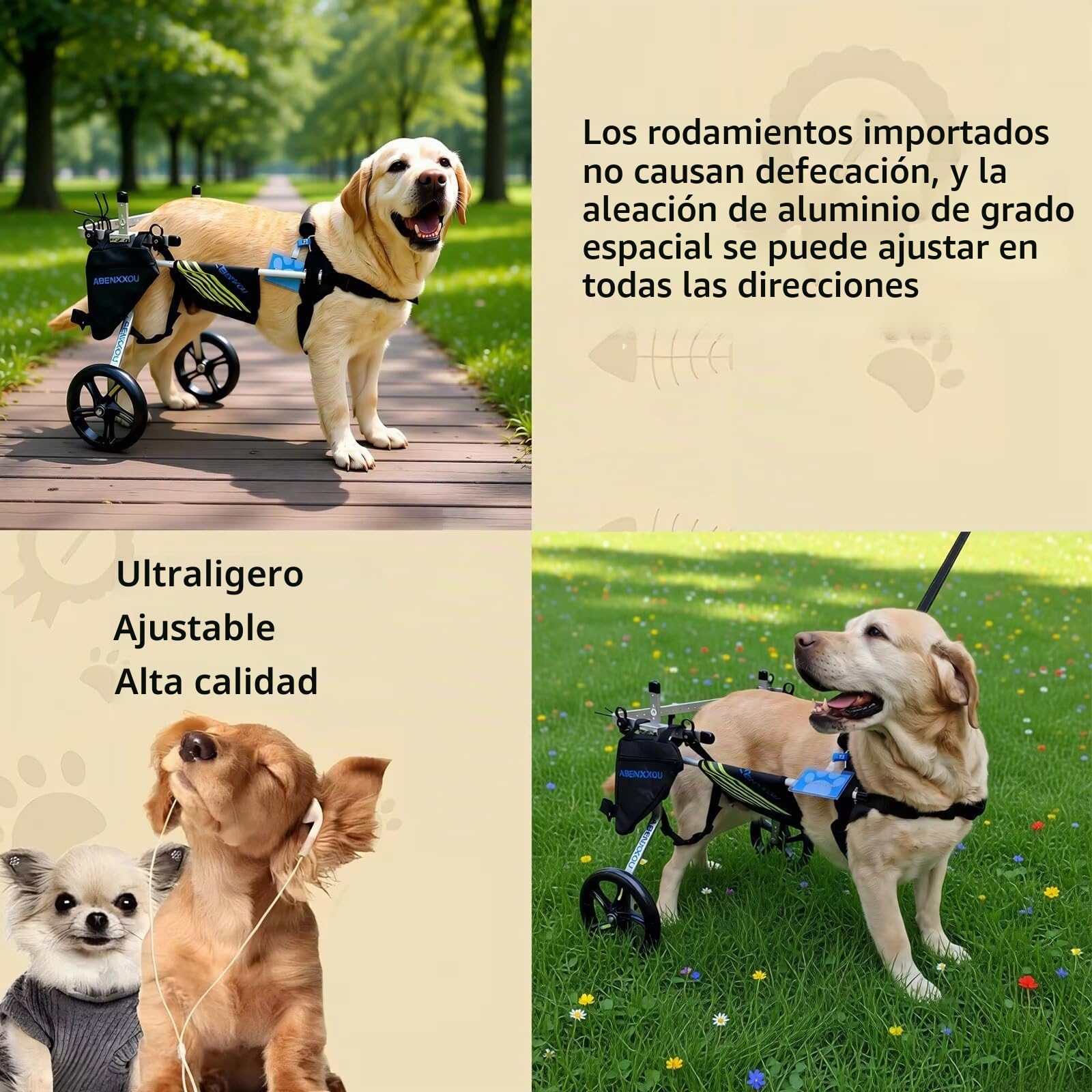Silla de Ruedas para Perros Mediana y Grande, silla de ruedas para perros para patas traseras, ajustable ayuda silla ruedas perro mascotas (M)