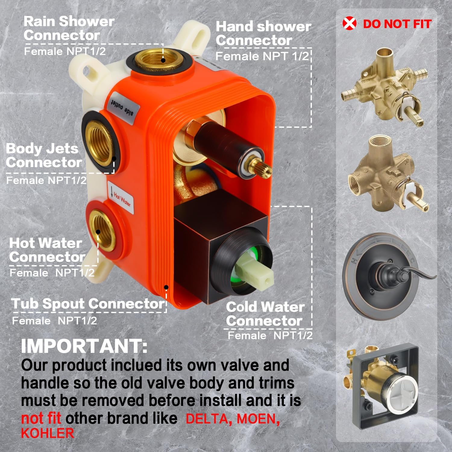 Enga 4 Function Shower Mixer Valve Kit, 4 Way Outlet Bathtub Water Control Valve Wall Mount Shower Faucet Bathroom Trim Kit, Chrome