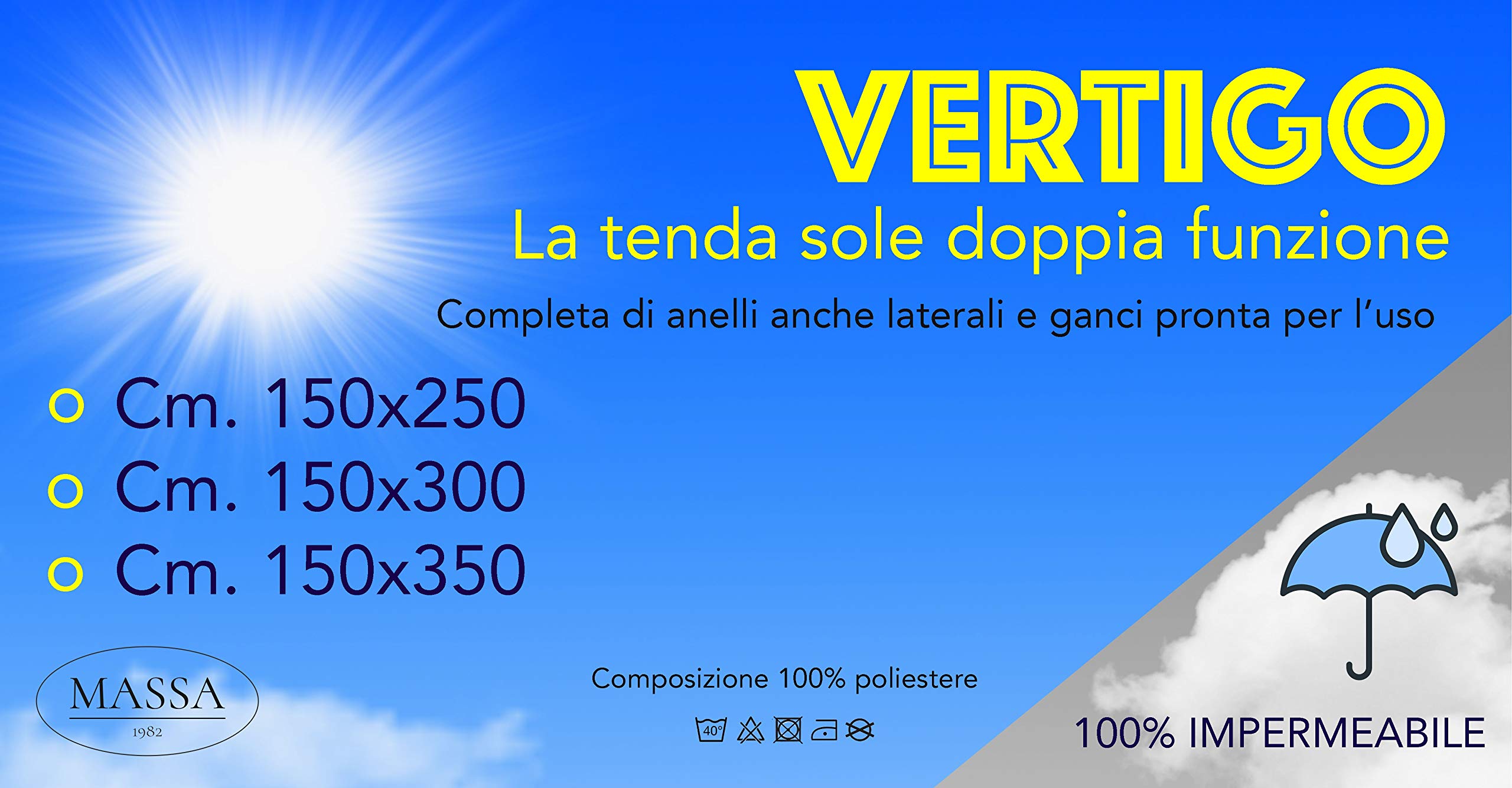 Vertigo Tex Family Toldo Vertical de Sol para Exterior Jardín y Balcón, Impermeable e Hidrorrepelente, 100% Poliéster, Ojales de Acero, con Flecos – 150 x 250 cm – Verde Liso