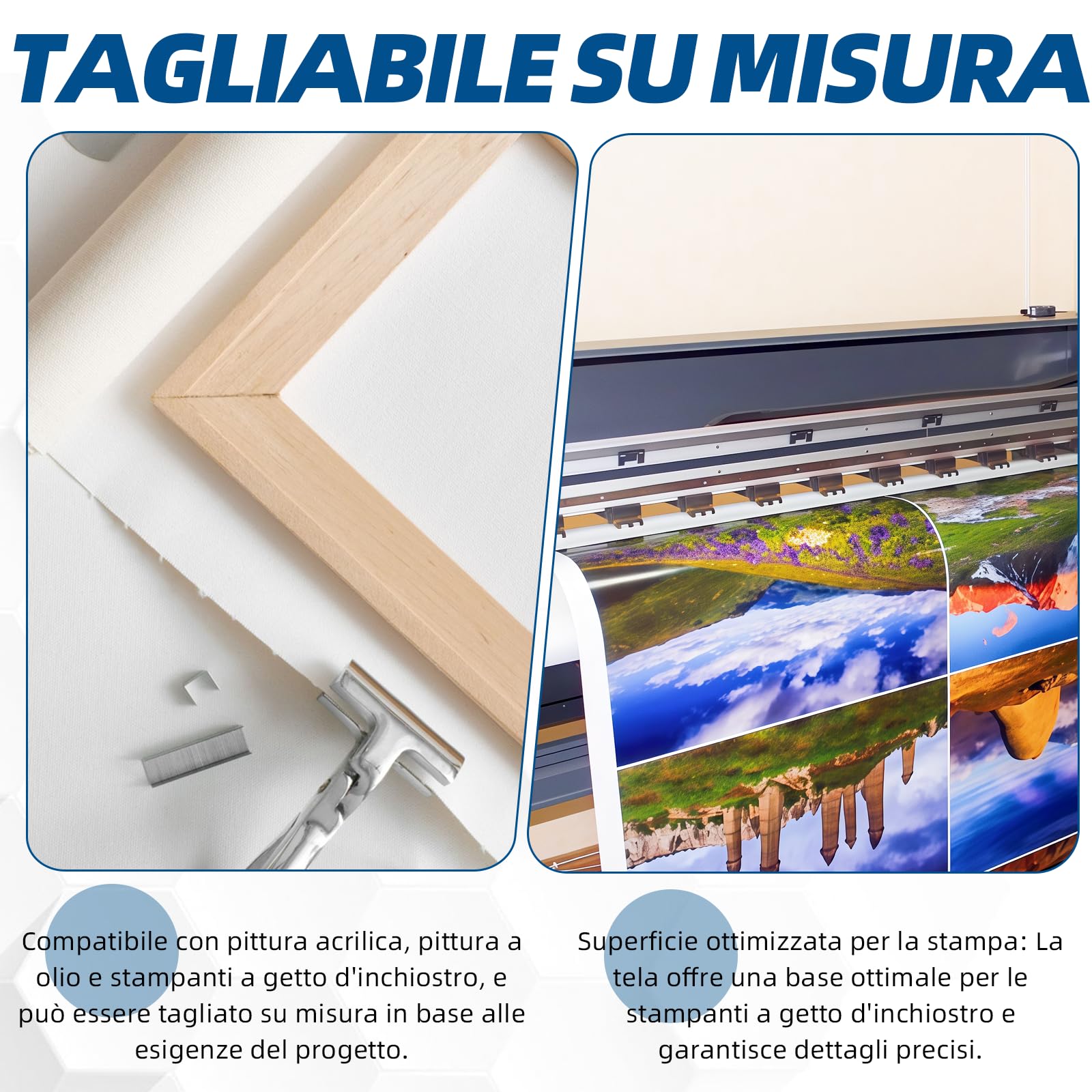 Rotolo di tela in puro cotone, 280 g/m², tela pesante per stampa a colori ad alta definizione, adatto per pittura acrilica, a olio e a getto d'inchiostro. (100 cm x 10 m)