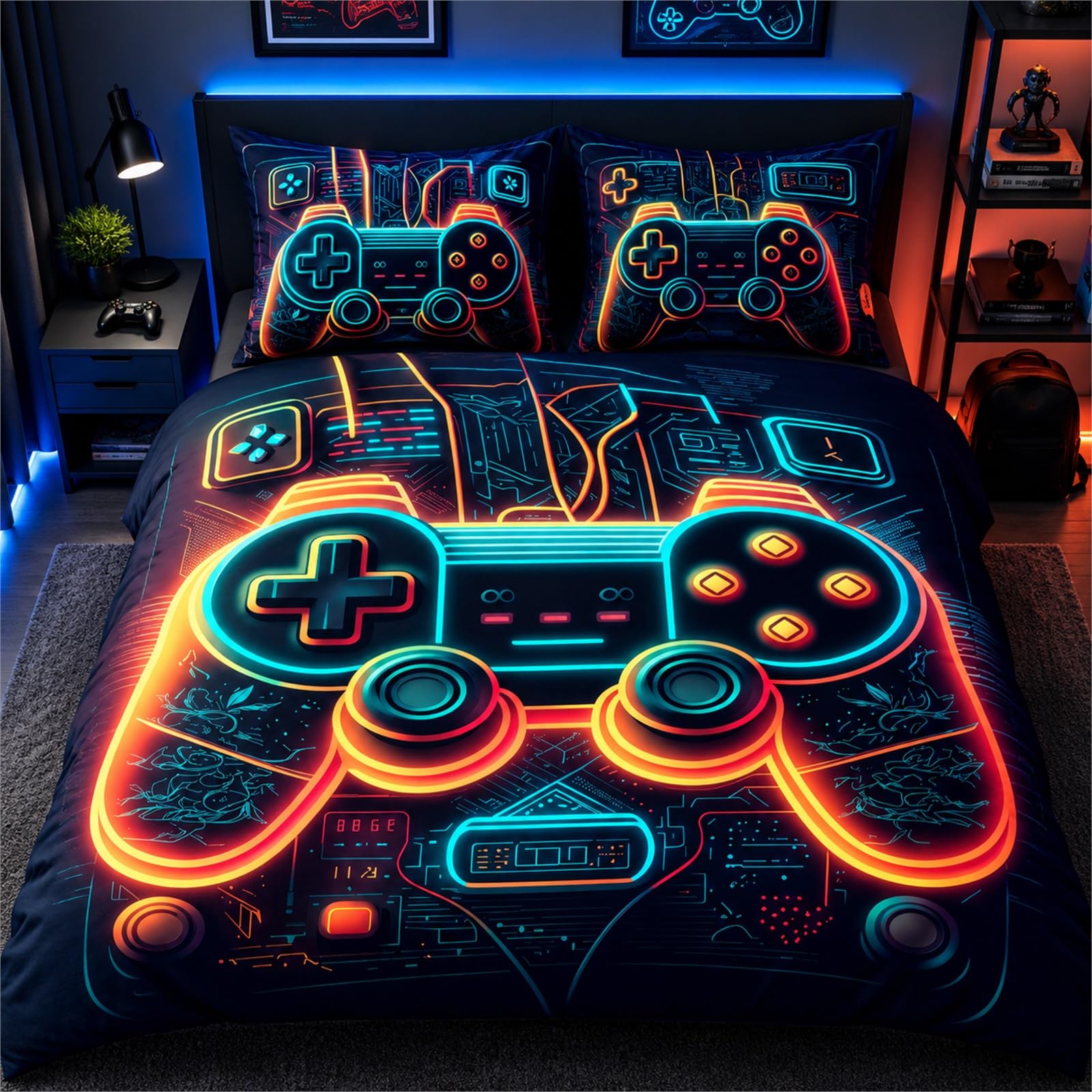 Tabeskly Boys Kids Gaming Bedding Gamepad Gamer Double Duvet Cover Sets with Zipper 200x200 CM โ image 1