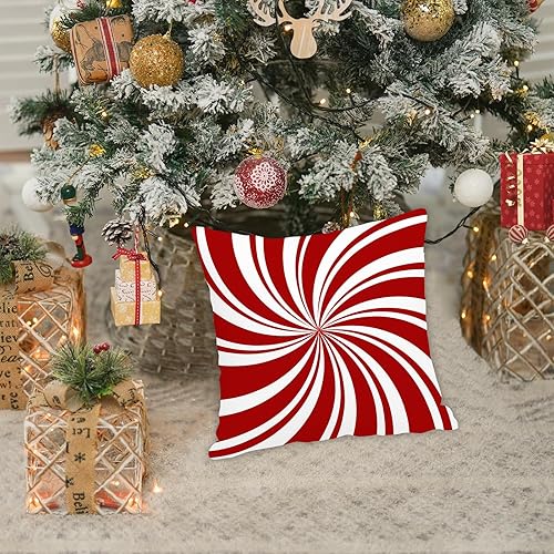 Miniatura 6 de Fundas de almohada de Navidad con remolino rojo, 18 x 18 pulgadas, diseño de bastón de caramelo dulce, doble remolino, color rojo y blanco, funda de