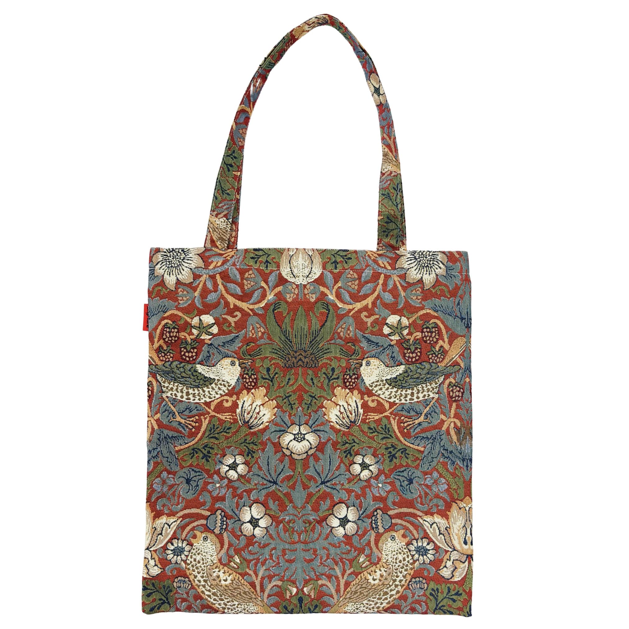 Signare Flat Tote Bag, Foldable Shopping Bag, 38cm, Strawberry Thief Red