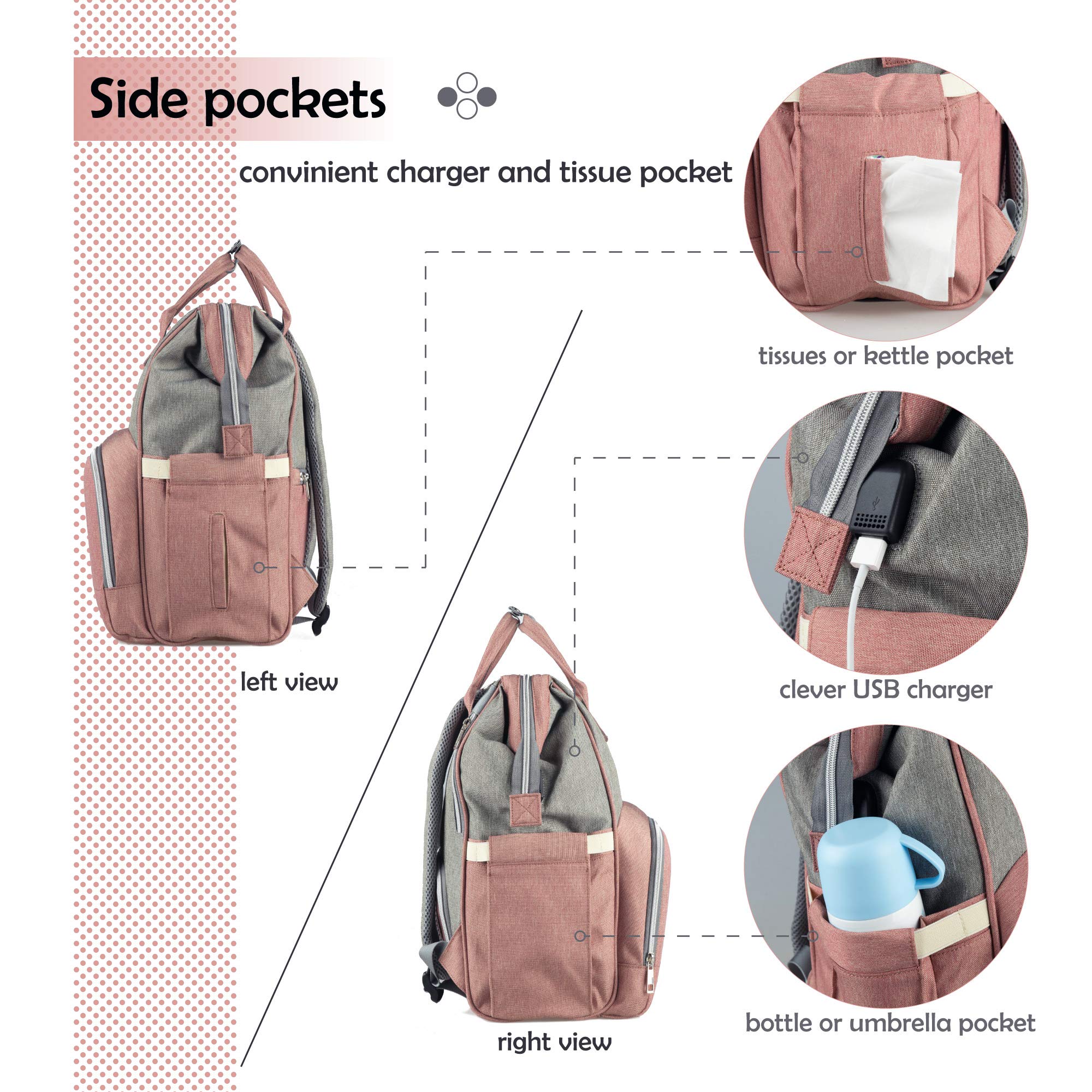 Baby Wickelrucksack, Babytasche für Reise, Wickeltasche Große Kapazität, Multifach Reise Rucksack Wasserdicht Fächer Babyflaschehälter