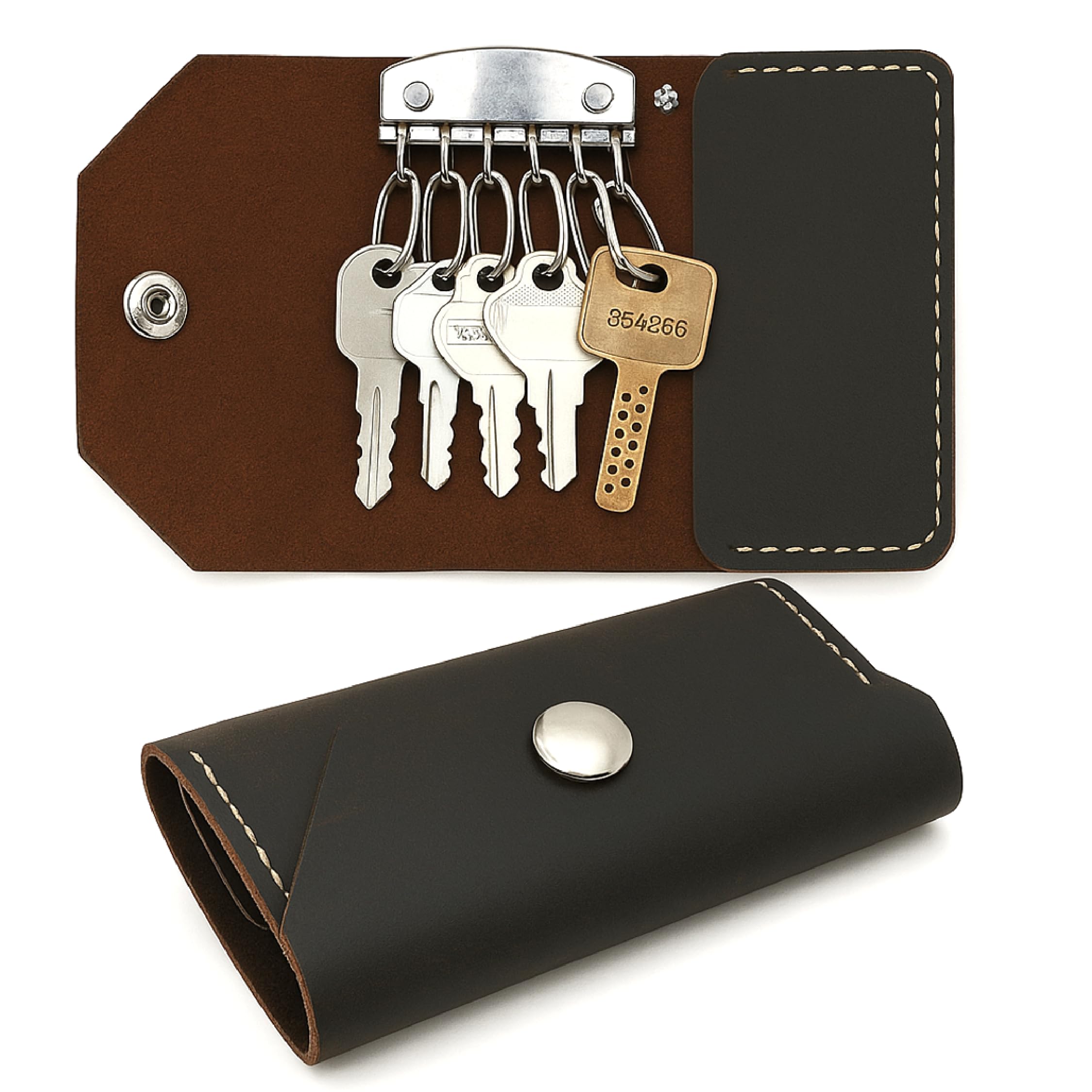 Genuine Leather Key Case, Waist Hanged Key Protect Cover, Leather Key Holder Case, Key Organizer Wallet with 6 Hooks for Keys, Cash Pocket - Gift for Men & Women (Brown)-image-26