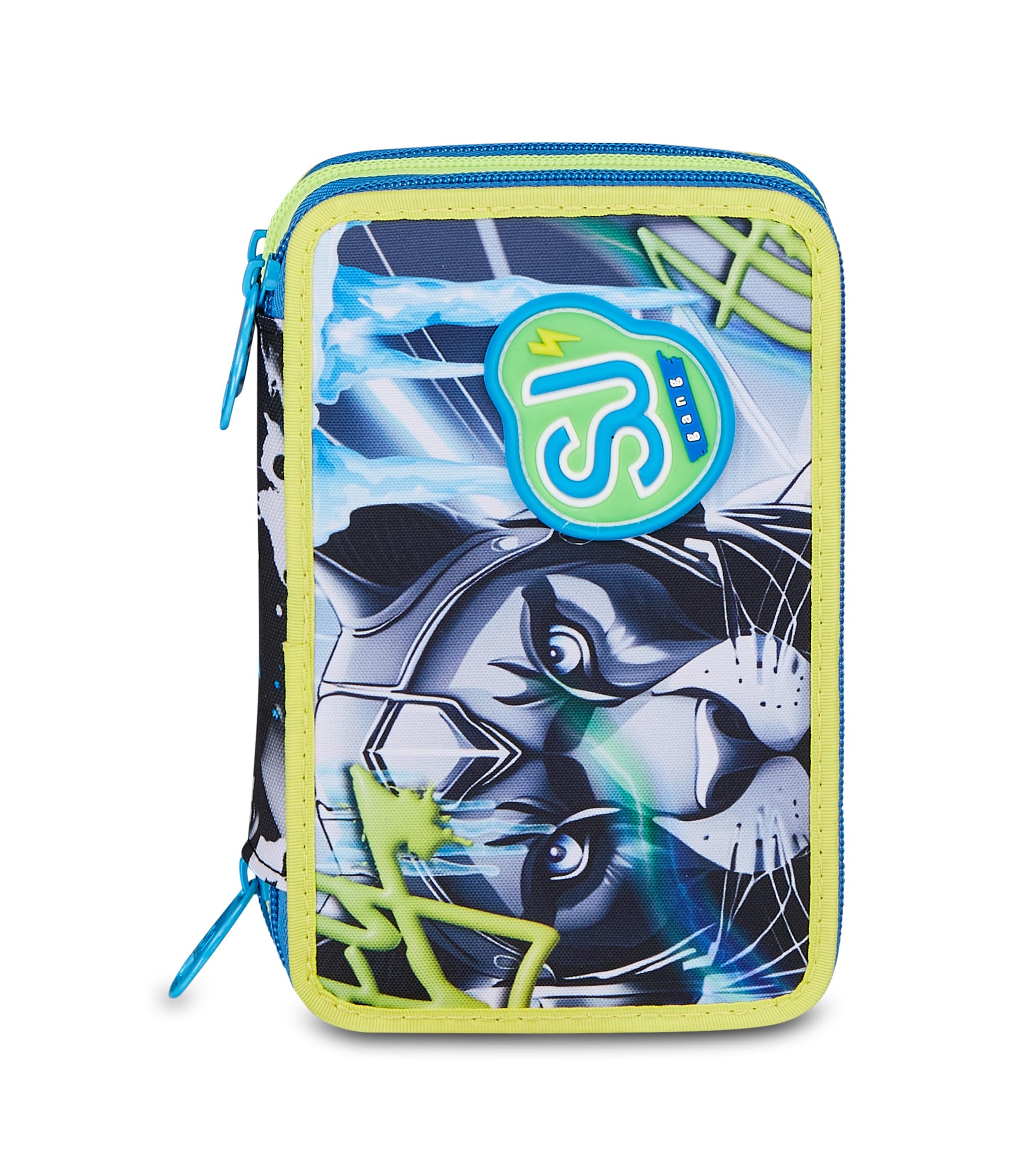 SJ GANG STYLE JAM GANG Astuccio Scuola 3 Zip GLACE PANTHER BOY, Grigio, Triplo Scomparto, 45 pezzi, Set cancelleria incluso, Pratica chiusura con zip, Scuola elementare, Bambino