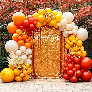 Fall Balloon Arch Kit – Double Stuffed Orange, Yellow, Red, Ivory White Boho Balloons Garland for Fall Decorations, Thanksgiving, Autumn Harvest Party, Pumpkin Birthday, Wedding, Baby Shower Backdrop