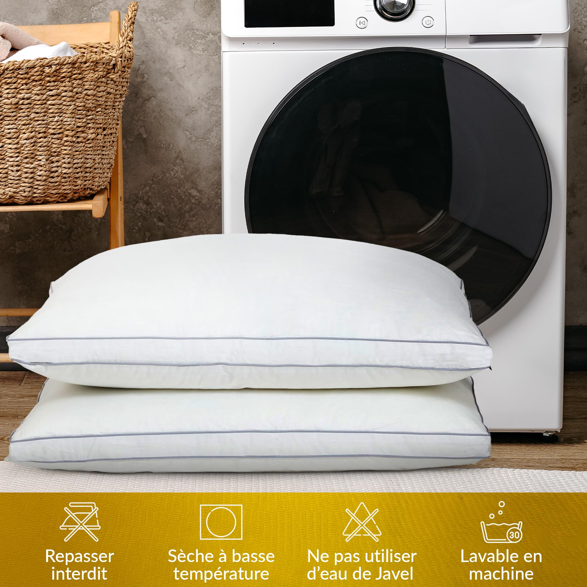 Oreiller 50x70 Lot de 2 - Oreiller rectangulaire | Microfibre 0,9D Effet Duvet | Housse 100% Coton | Soutien Durable et Confort Moelleux | Confort hôtel 5 étoiles