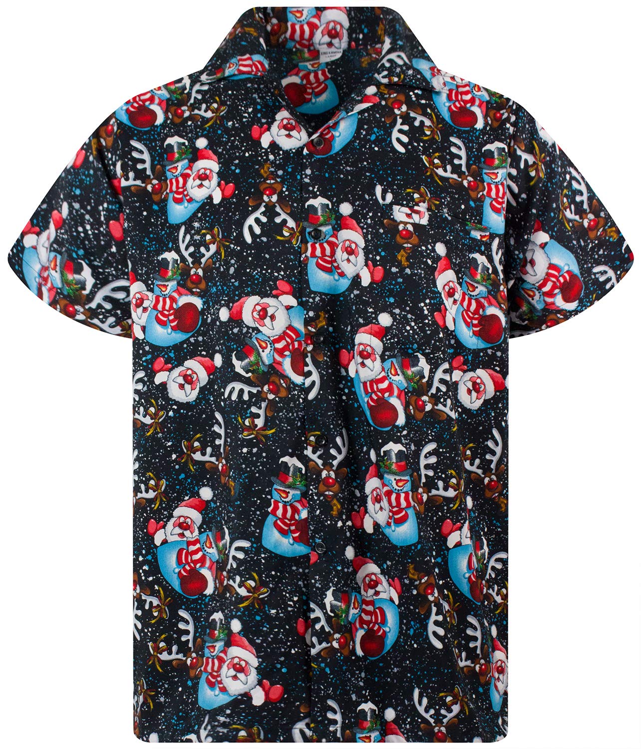 V.h.o. Men's Christmas Snowflakes Black Funky Hawaiian Shirt, Shortsleeve, Christmas Snowflakes, Black, Xs
