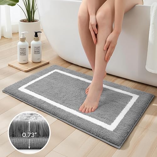 Miniatura 5 de HOMEIDEAS Juego de 2 alfombras de baño de microfibra súper suave y absorbente, antideslizantes y lavables a máquina (gris claro)