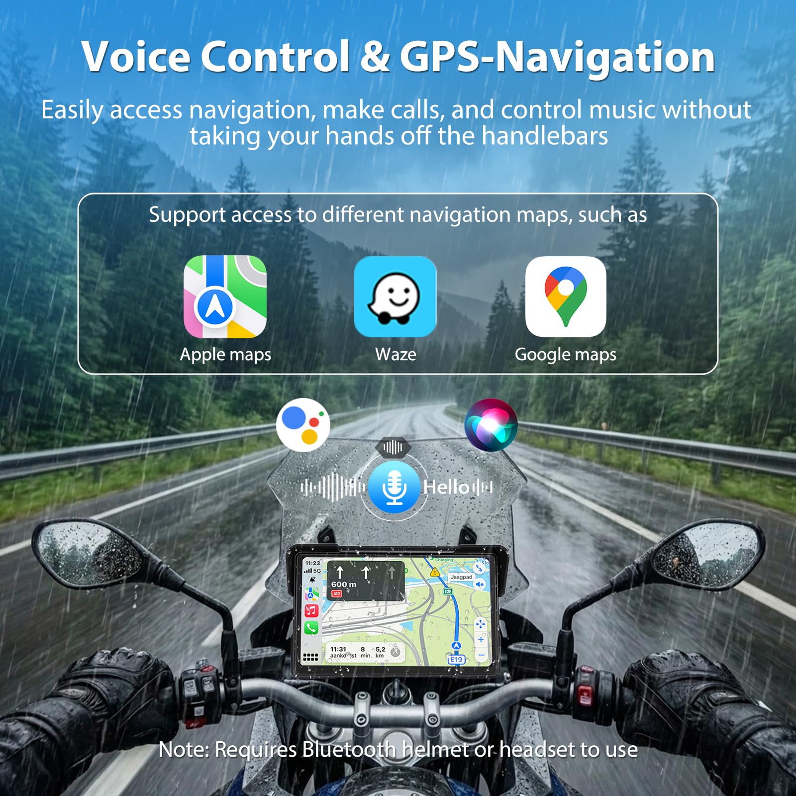 Vtopek 7" Carplay Moto Écran avec TPMS & 2 Options d'alimentation (USB/ACC) | Sans fil Carplay Android Auto, Navigation GPS Moto, IP67 Étanche, Double-Bluetooth, Commande Vocale, Pour Toutes les Motos