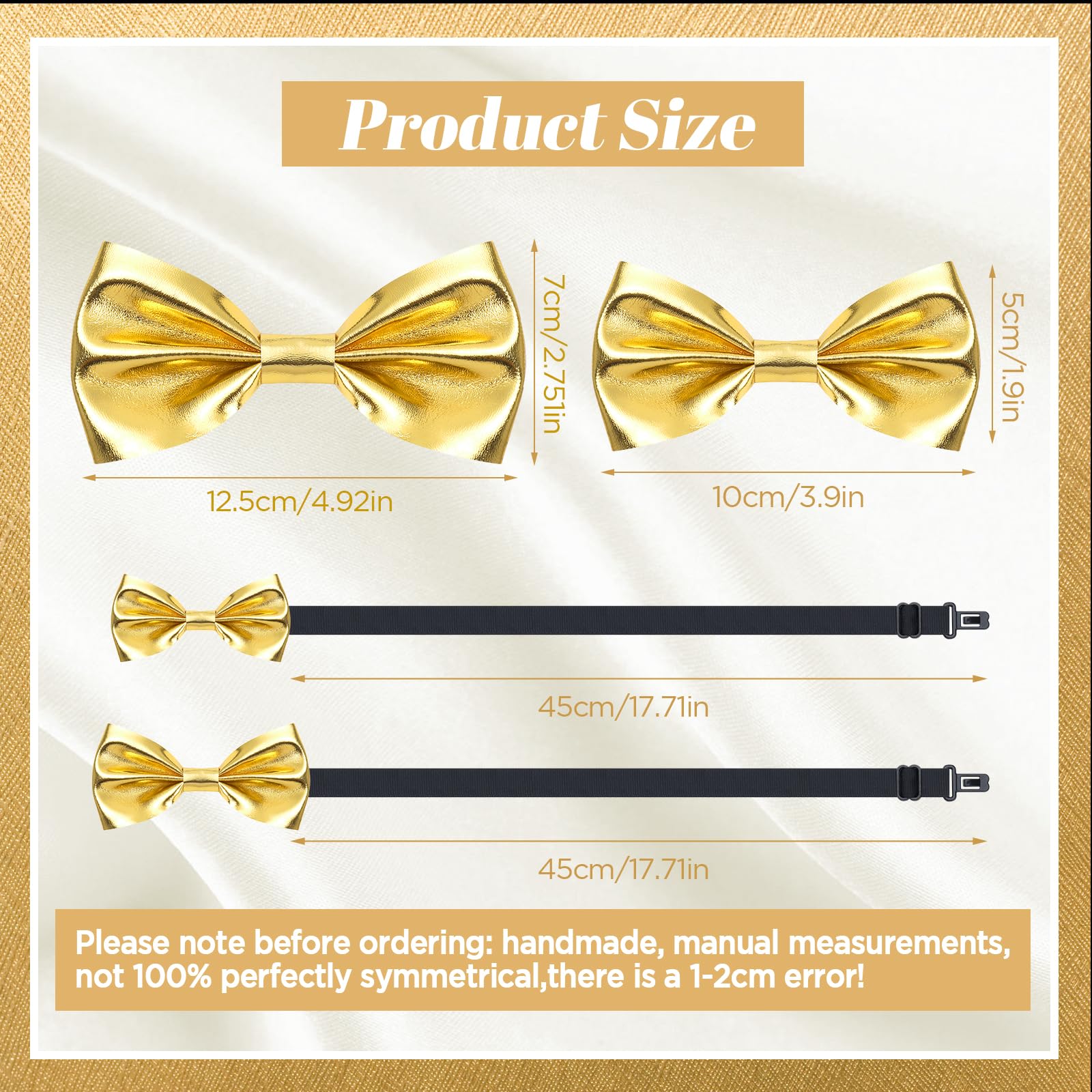 Neptniopllab Shiny Leather Bow Tie for Men Big Kid Glossy Metallic Pre-tied Bowtie for Teen Boy Girl Birthday Party (2*Gold)
