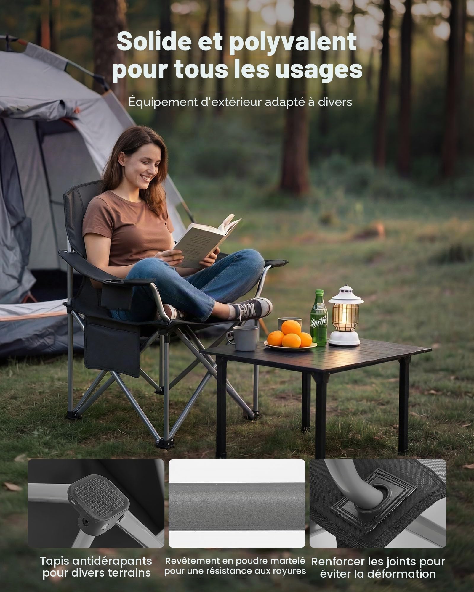 VEVOR Chaise de Camping Pliante et Portable 2PCs, Fauteuil Pliable Camping Charge 204 kg, pour Pique-Nique Randonnée Pêche en Plein Air, avec Dossier et Accoudoirs Rembourrés et Porte-gobelet