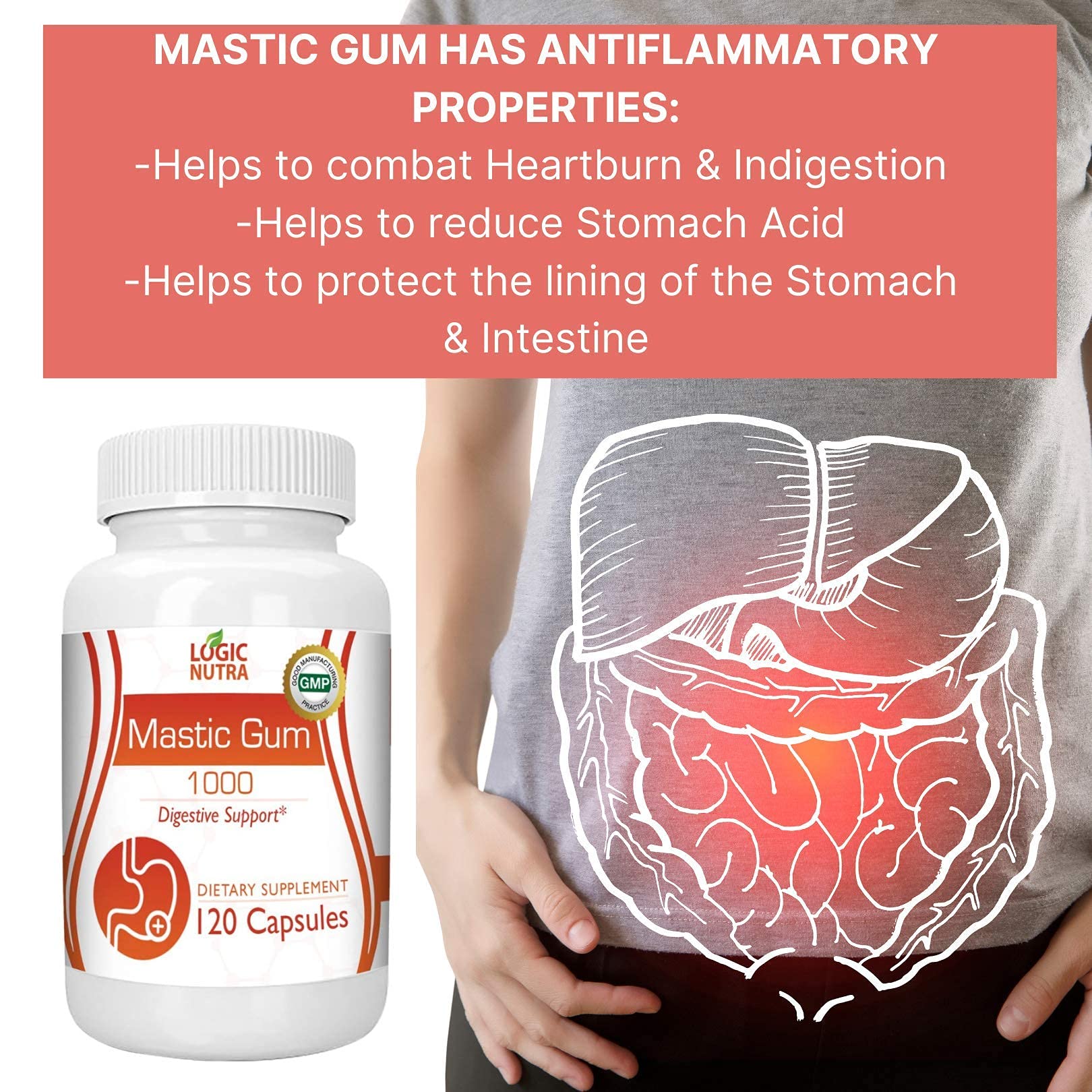 Logic Nutra Premium Mastic Gum 1000 mg Supports Gastrointestinal