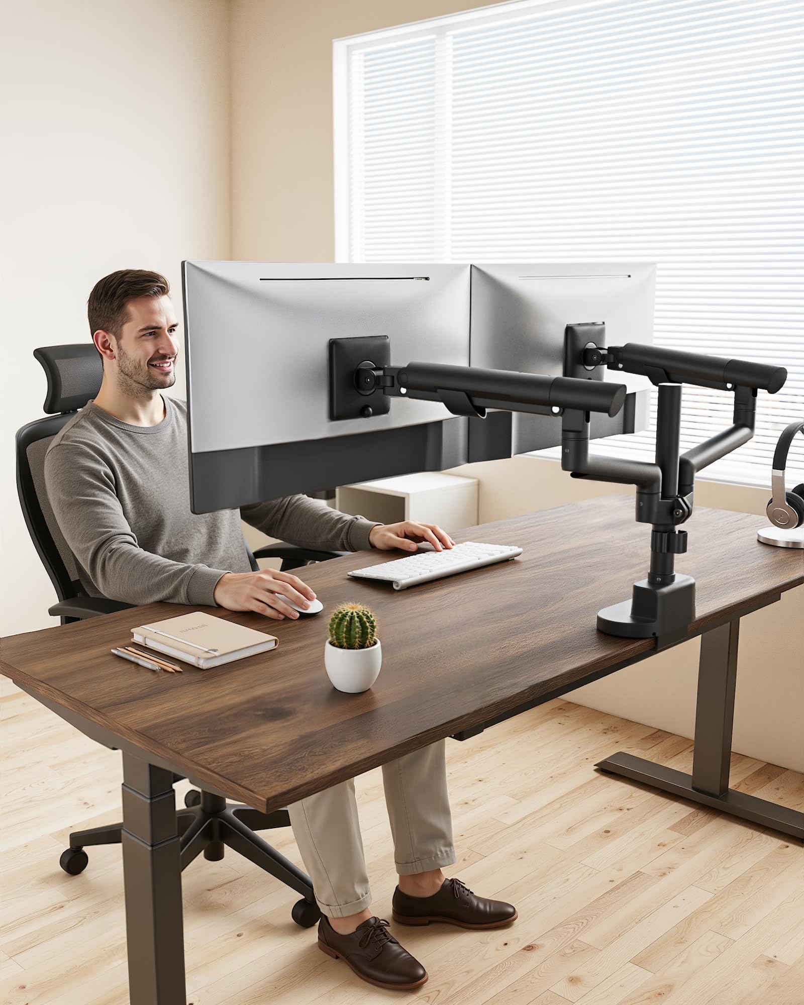 monTEK Brazo Monitor Doble con USB A/C 3.0 para Monitore de 17a 35 Pulgadas | Soporte de Doble Pantalla Resistente hasta 11kg, Brazo Articulado Inclinable y Giratorio, VESA 75/100mm, Negro