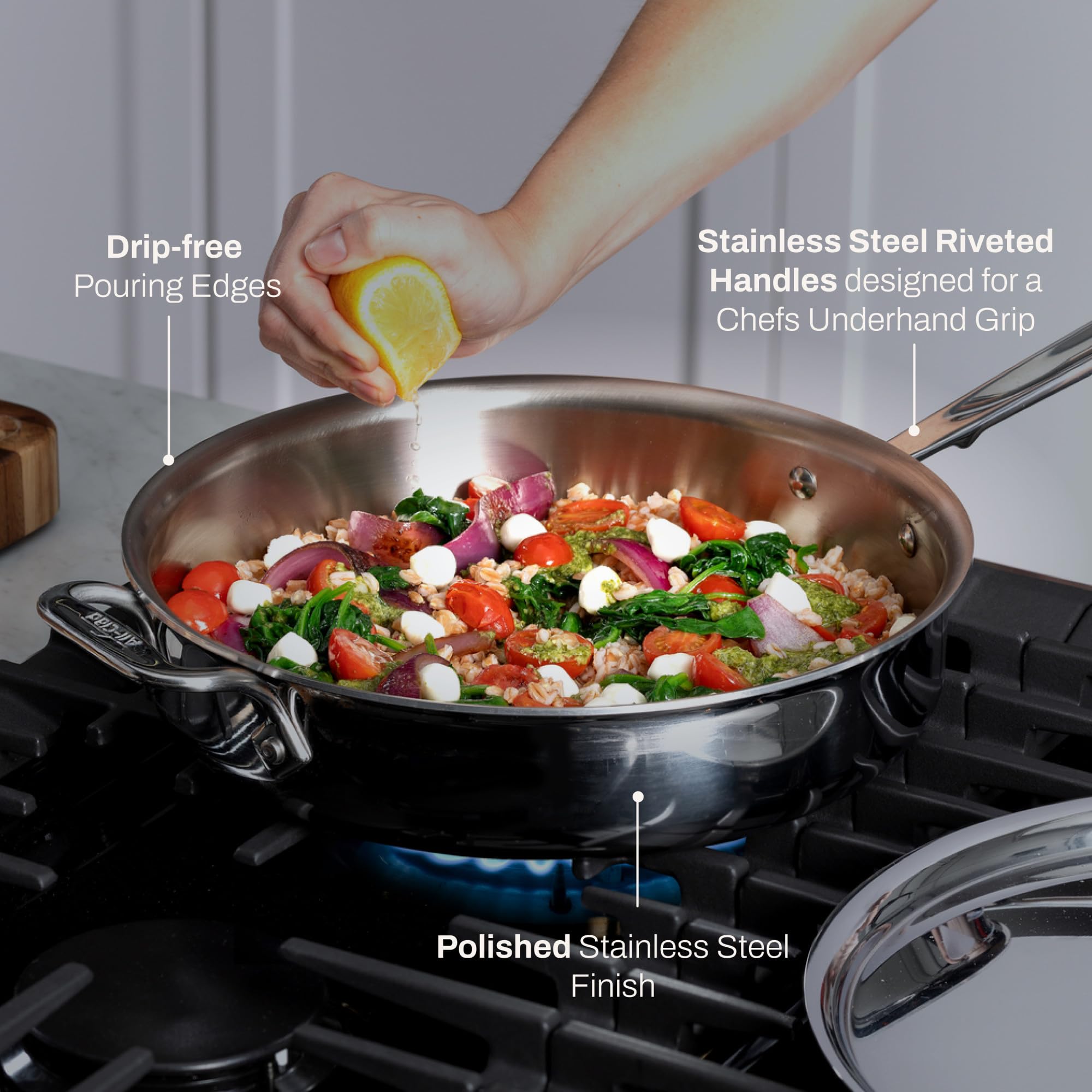 All-Clad 4403 - Padella in acciaio inox con coperchio, 26,7 cm, 2,8 l, adatta per cucine a induzione