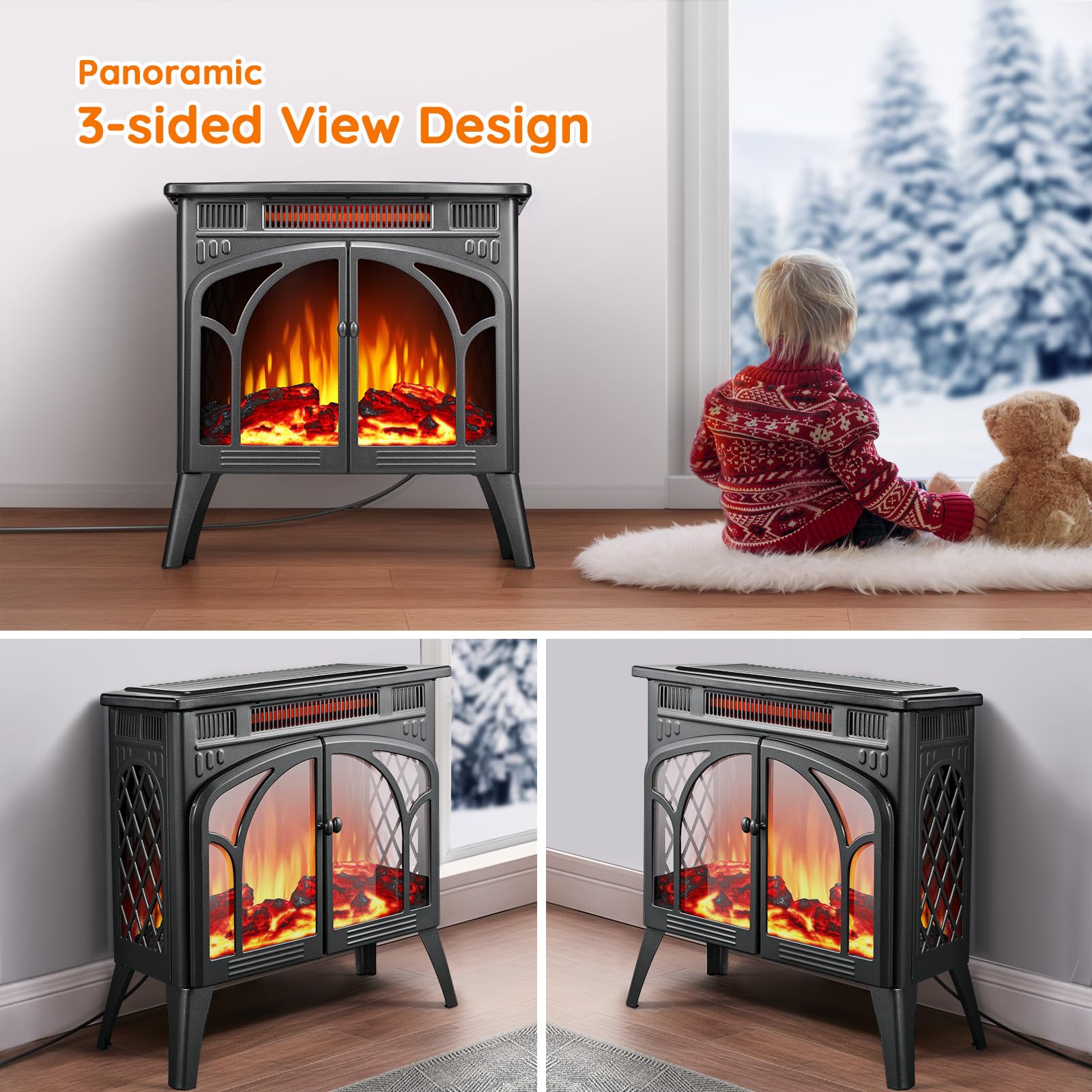 Amazon.com: Rintuf Electric Fireplace Heater, 1500W Infrared Fireplace Stove  w/3D Realistic Flame, 5100BTU Freestanding Electric Stove Heater with  Remote Control, 8H Timer, Ideal for Indoor Outdoor Home Use, Grey : Home u0026